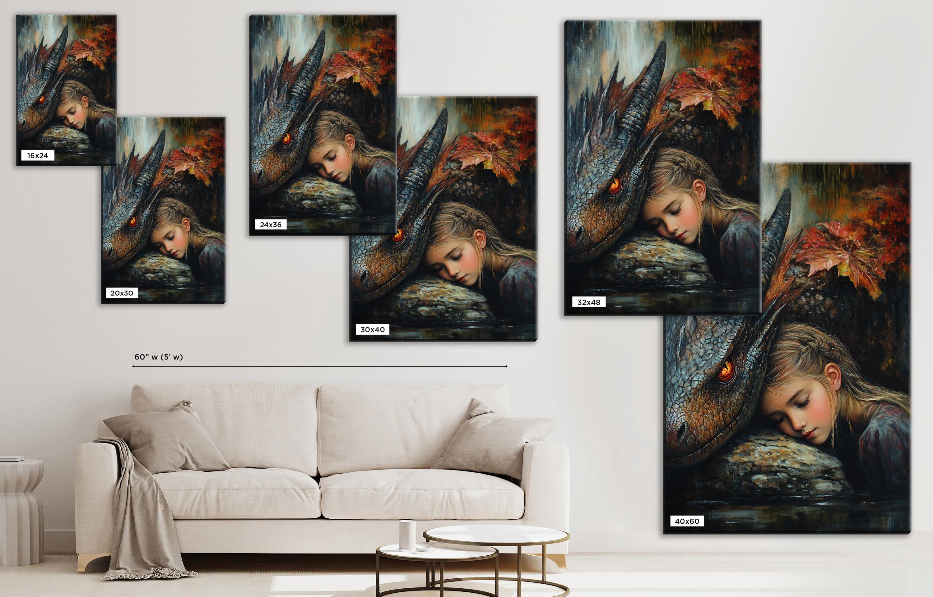 a living room with a couch and a painting on the wall