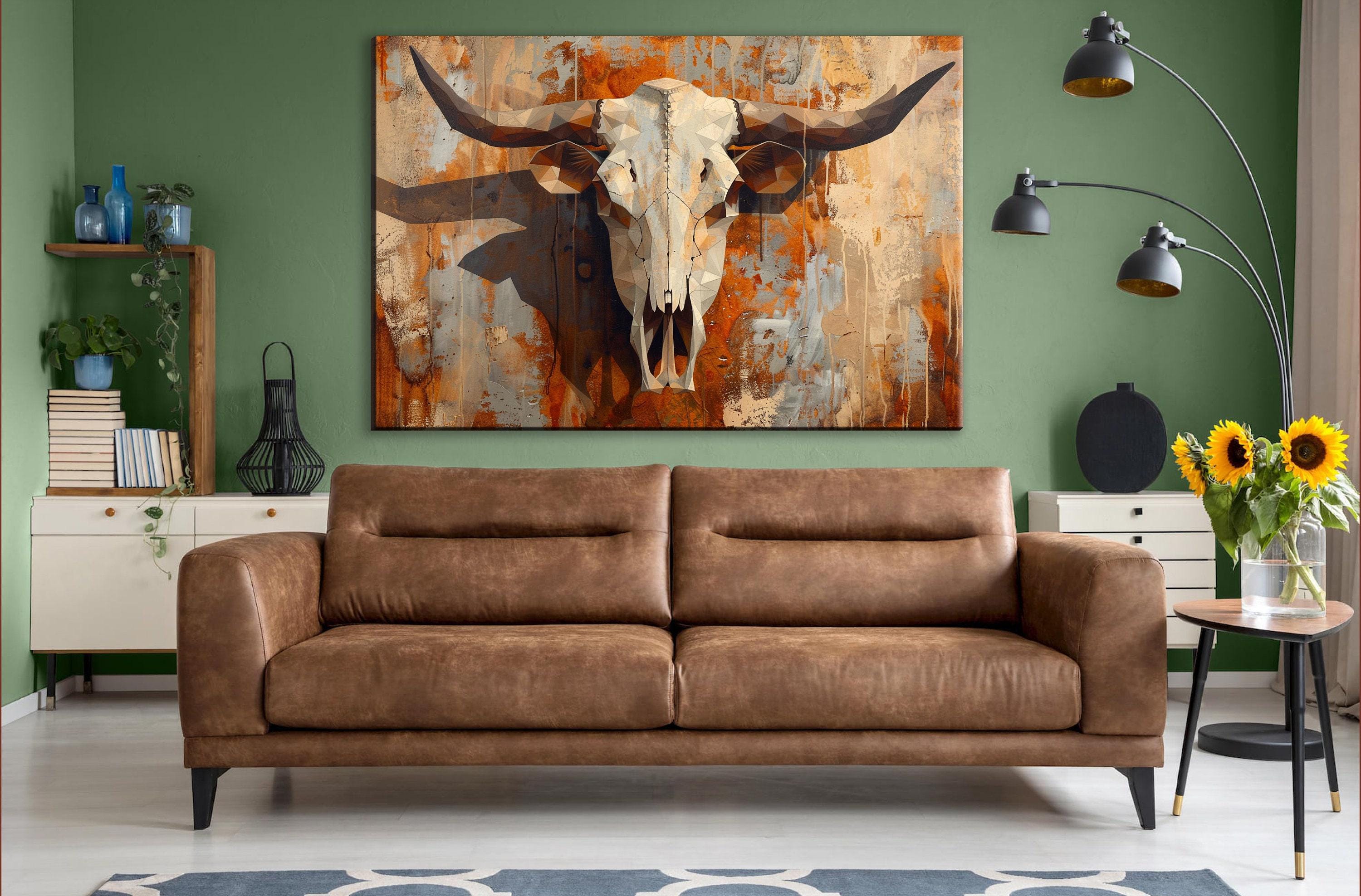Texas Cow Skull Art – Large Gallery Wrapped Canvas | Rustic Western Wall Decor