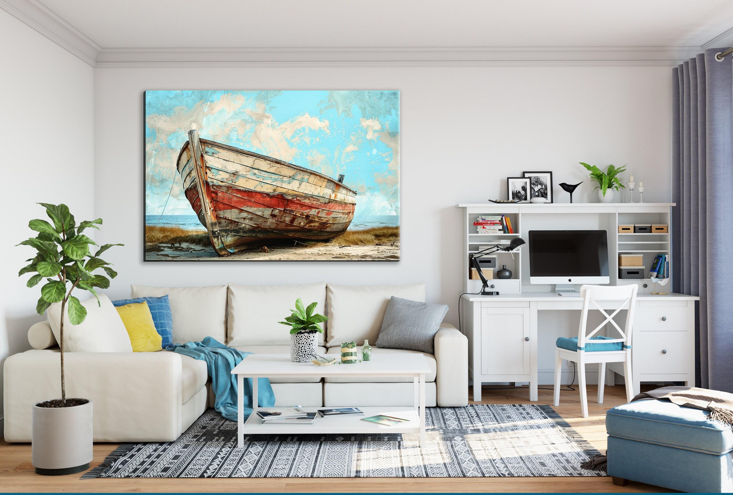 Vintage Wooden Boat Art | Extra Large Canvas with UV Coating – Nautical Home Decor