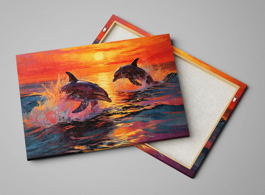 Dolphin Canvas Art – Tropical Dolphin Painting on UV Coated Large Canvas Wall Decor