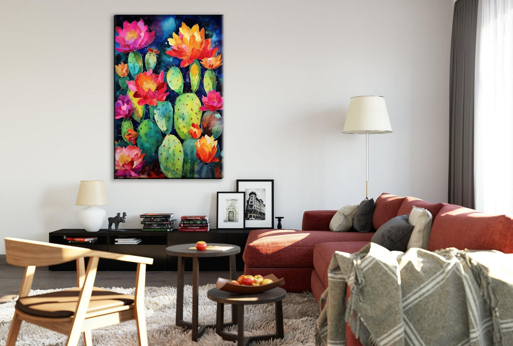 Mexican Pueblo Cactus – Southwest Wall Art | Watercolor Giclée Print on Gallery Wrapped Canvas