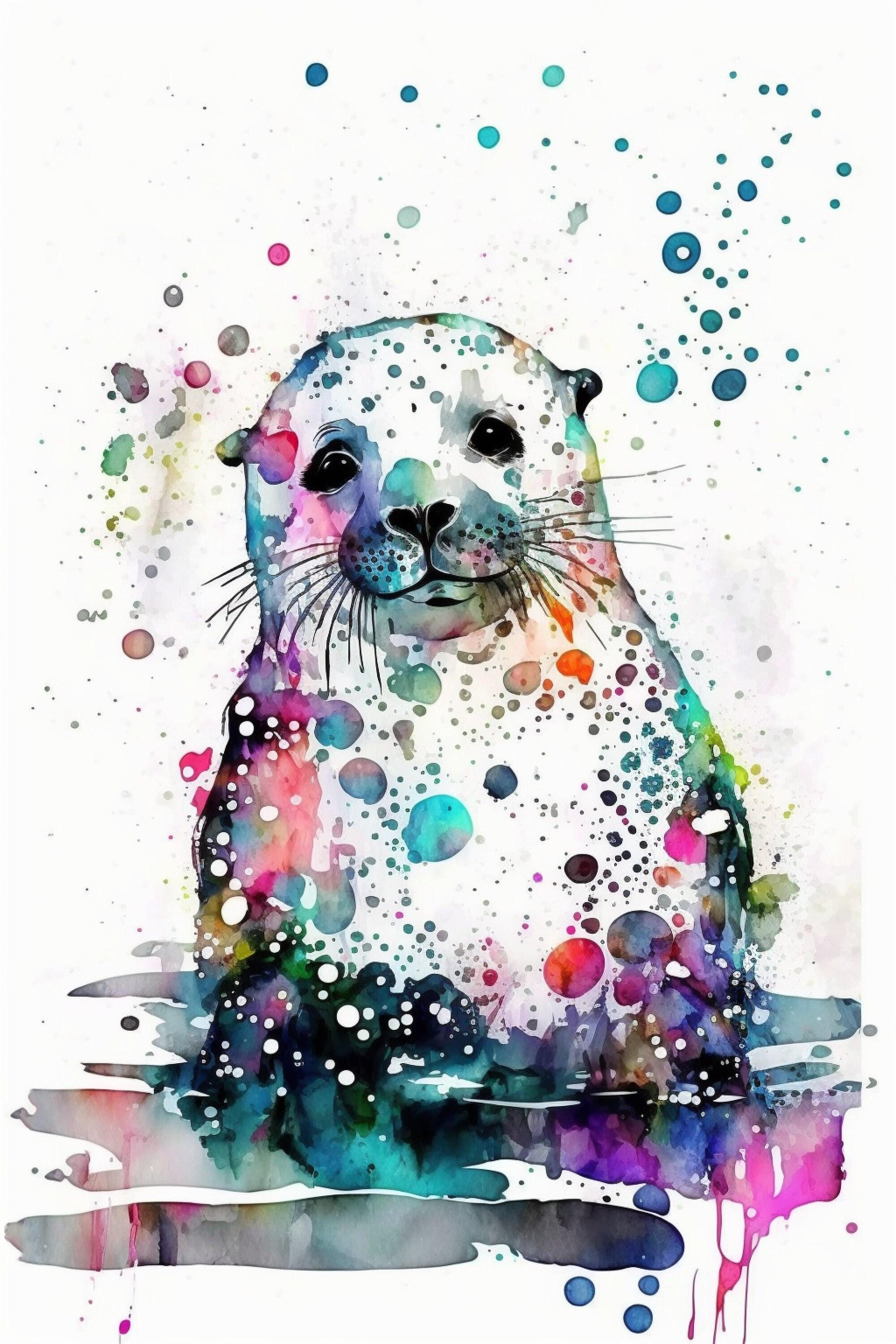River Otter Portrait: Watercolor Otter Wall Decor, Giclee Print on Canvas, Artist Paper, Watercolor Paper, Available in Extra Large Sizes