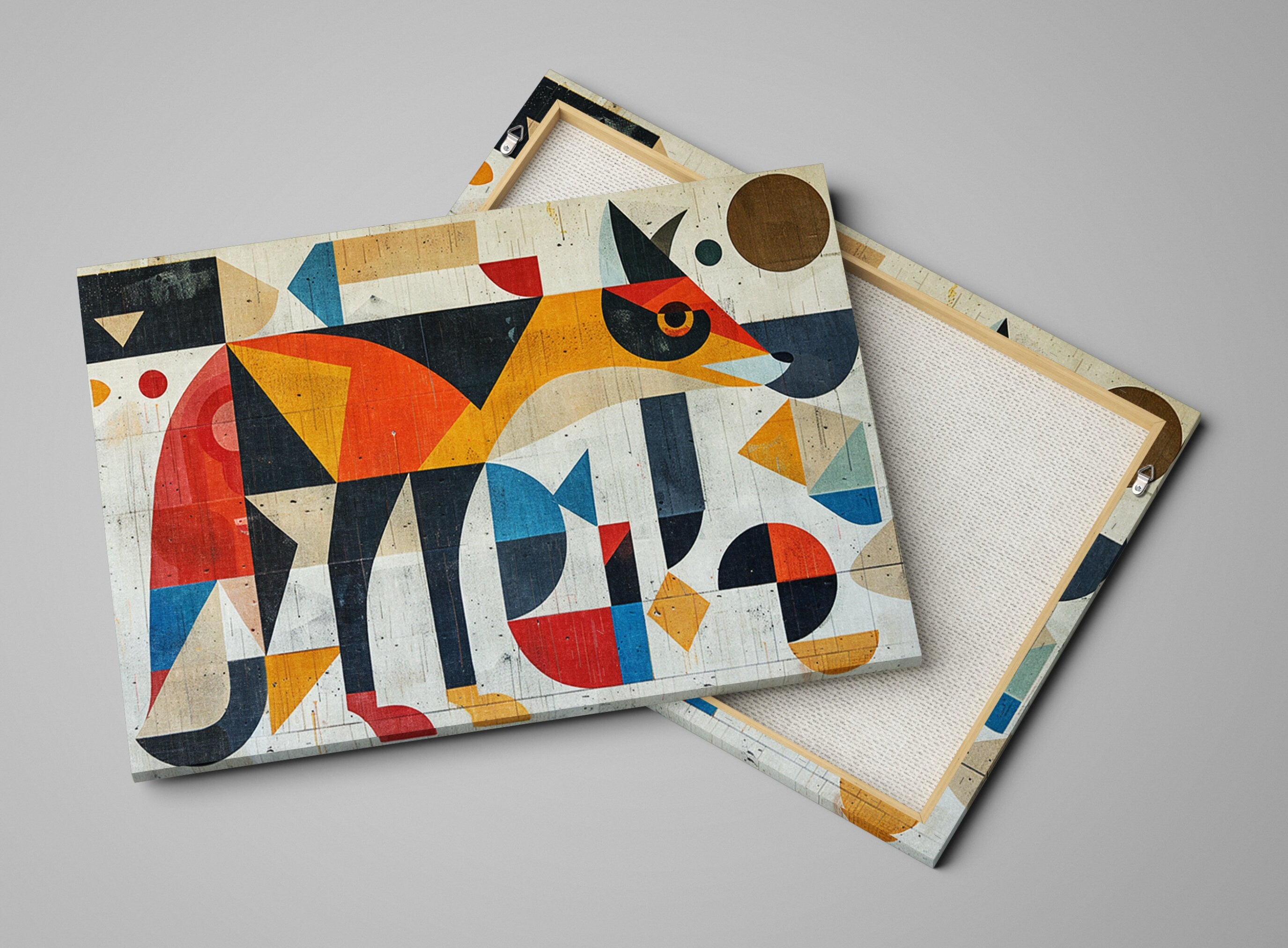 Vintage Coyote Art - Cubist Style Print on Gallery Wrapped Canvas, Ready to Hang