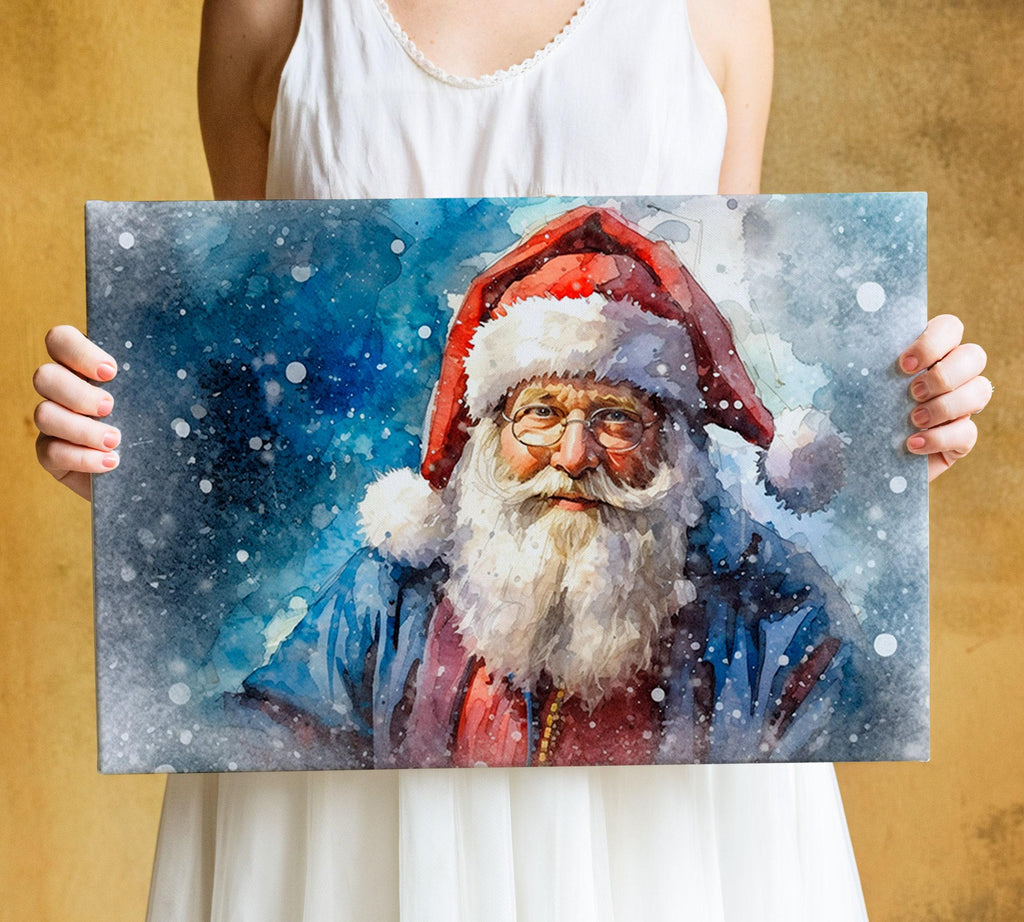 Santa Claus Watercolor - Festive Holiday Wall Art, Giclee Print on Canvas, Artist Paper, Watercolor Paper, Available in Extra Large Sizes