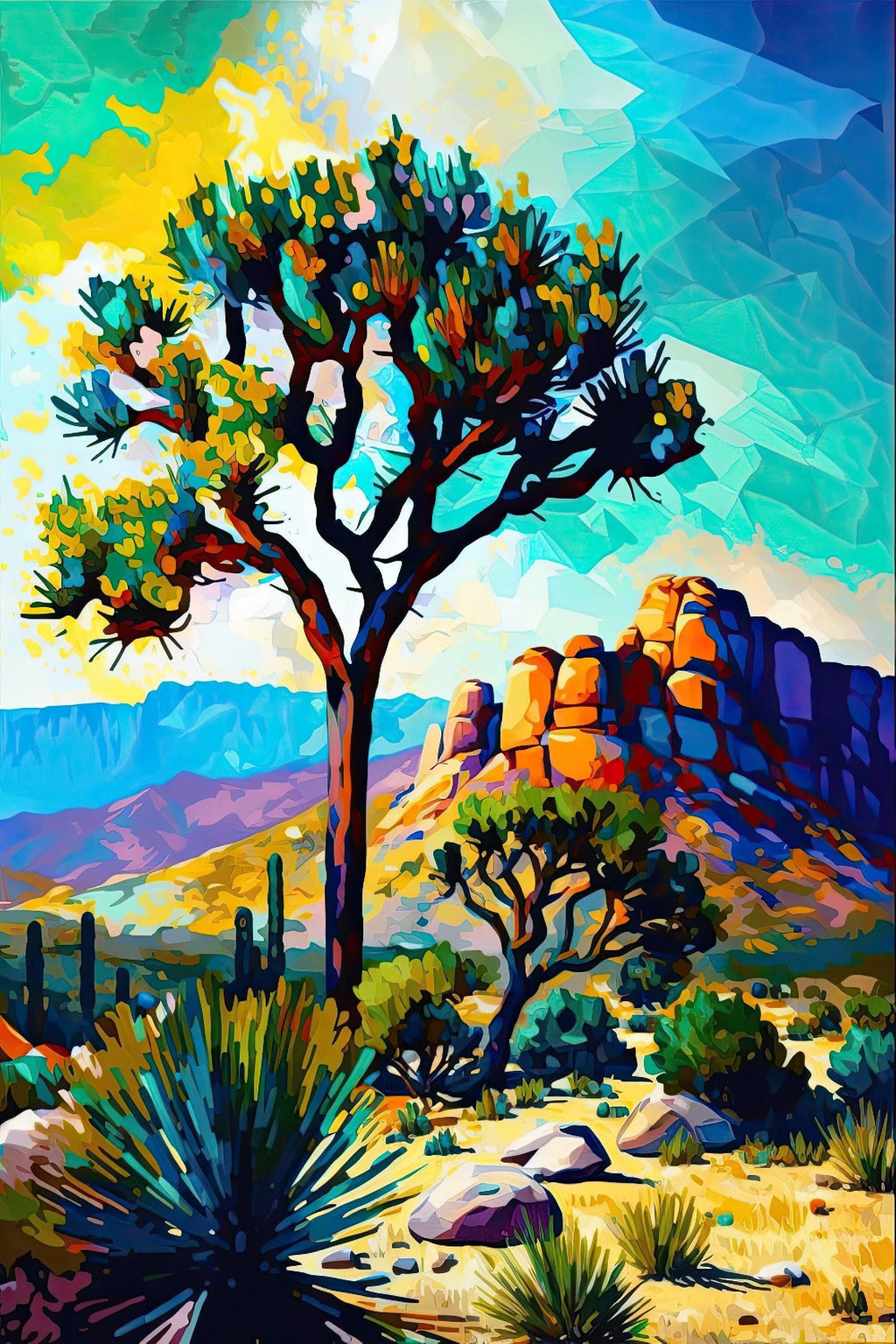 Joshua Tree Canvas Print – Southwest Landscape Painting | Vibrant Desert Art On Wood Frame