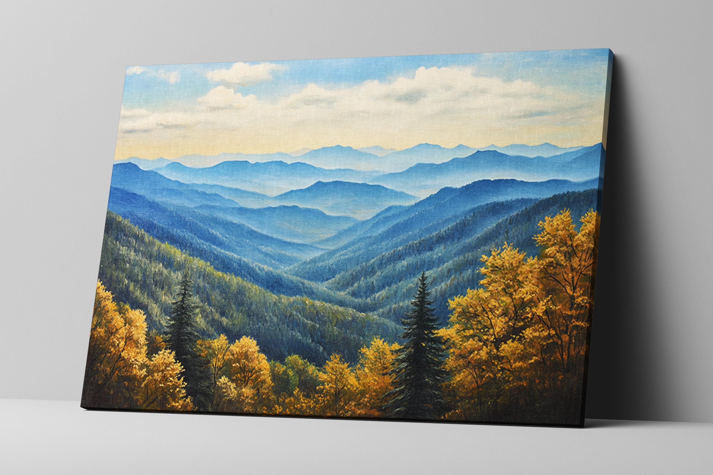 Smoky Mountains Wall Art | Framed Canvas Print, Extra Large Mountain Landscape Ready to Hang