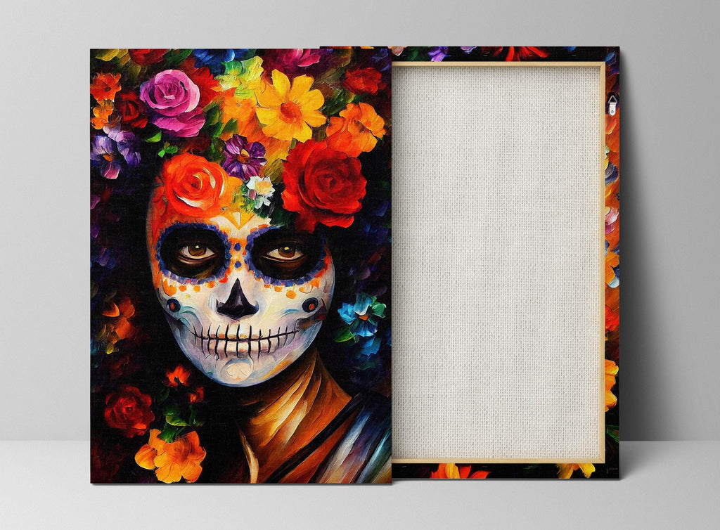 Sugar Skull Woman Canvas – Vibrant Day of the Dead Art | Floral Skull Print