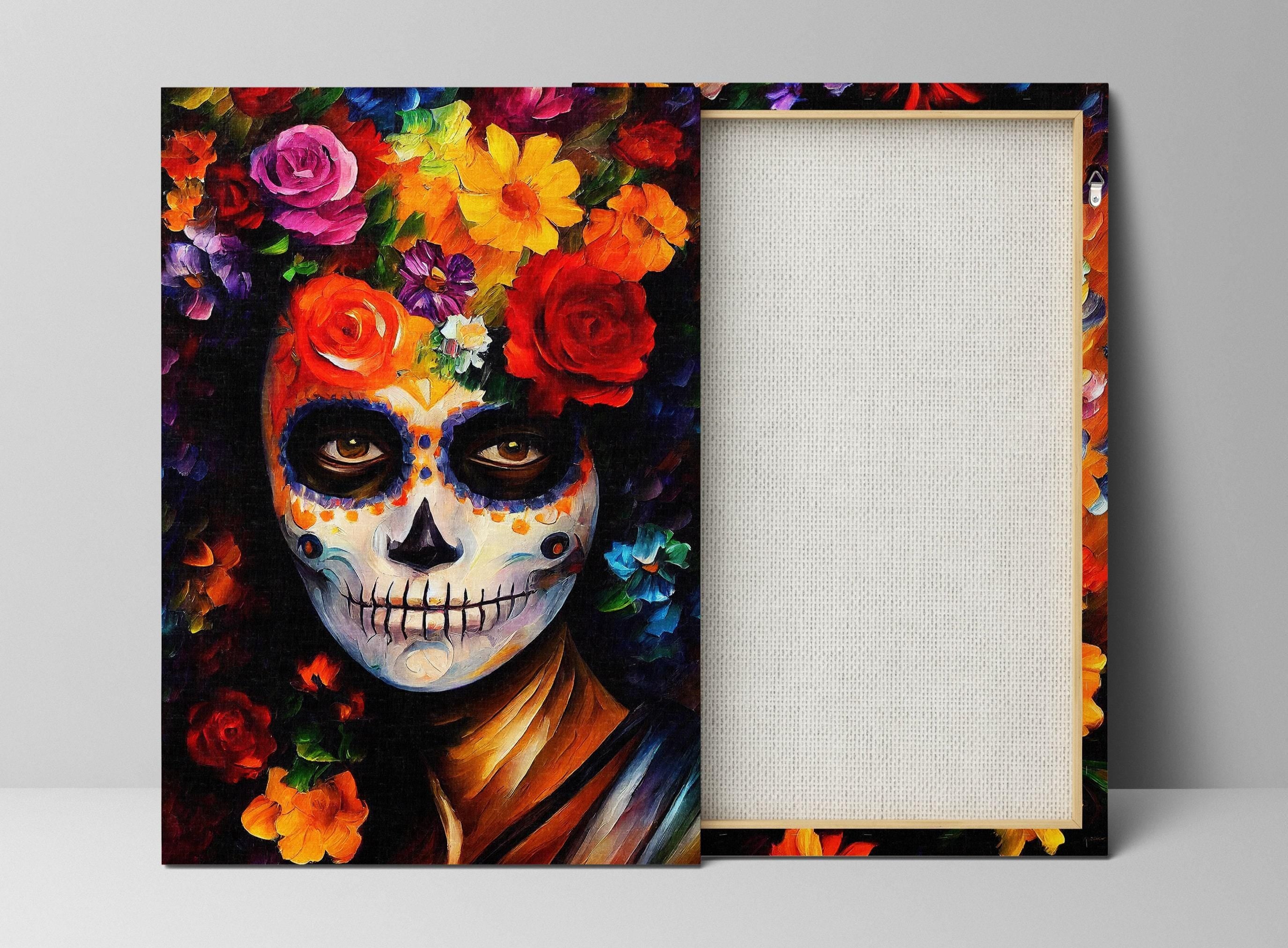 Sugar Skull Woman Canvas – Vibrant Day of the Dead Art | Floral Skull Print