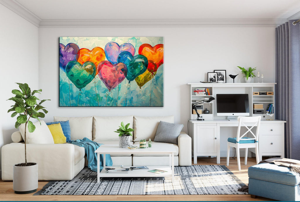Romantic Heart Balloons - Love Theme Canvas | Extra Large Gallery Wrapped Art