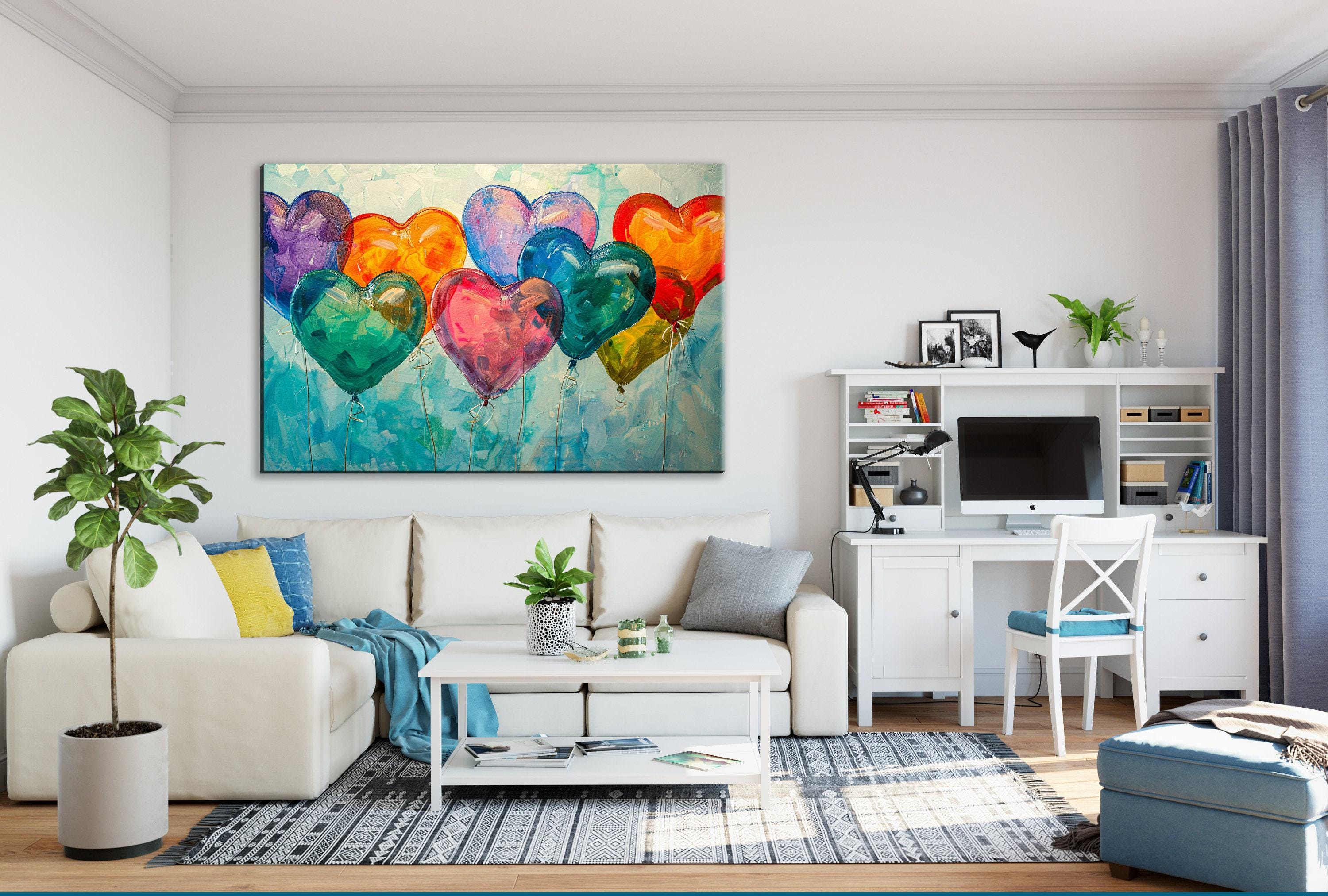 Romantic Heart Balloons - Love Theme Canvas | Extra Large Gallery Wrapped Art