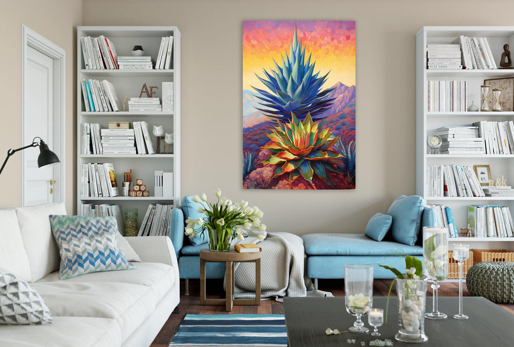 Blue Agave Plant Canvas – Large Desert Landscape Print | Southwest Wall Art