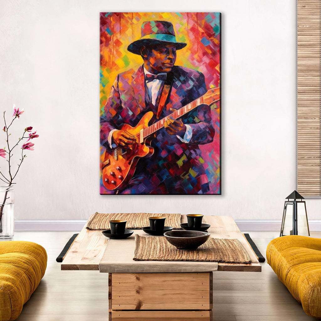 Jazz Guitarist Canvas - Large Pop Art Painting for Music Room Wall Art Decor