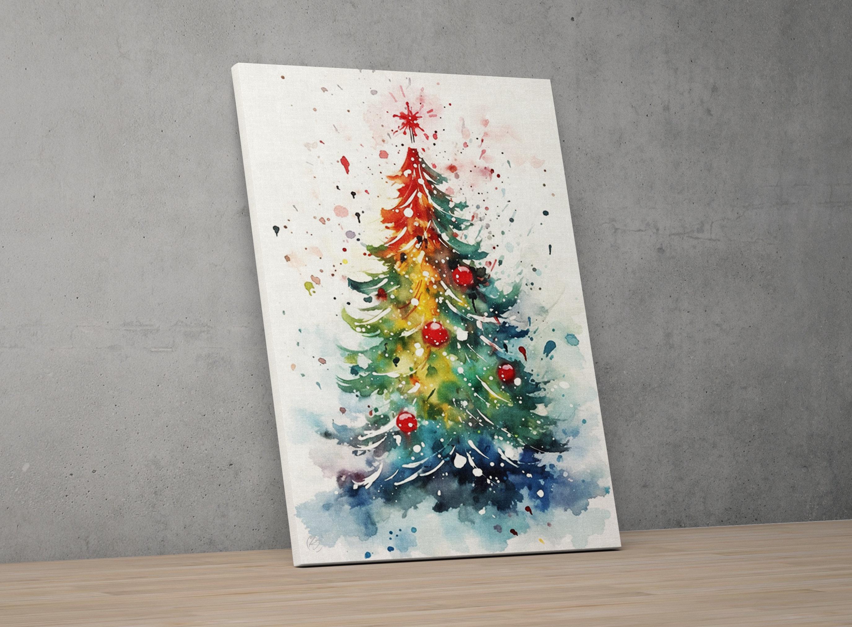 Watercolor Christmas Tree - Festive Holiday Wall Art, Giclee Print on Canvas, Artist Paper, Watercolor Paper, Available in Extra Large Sizes
