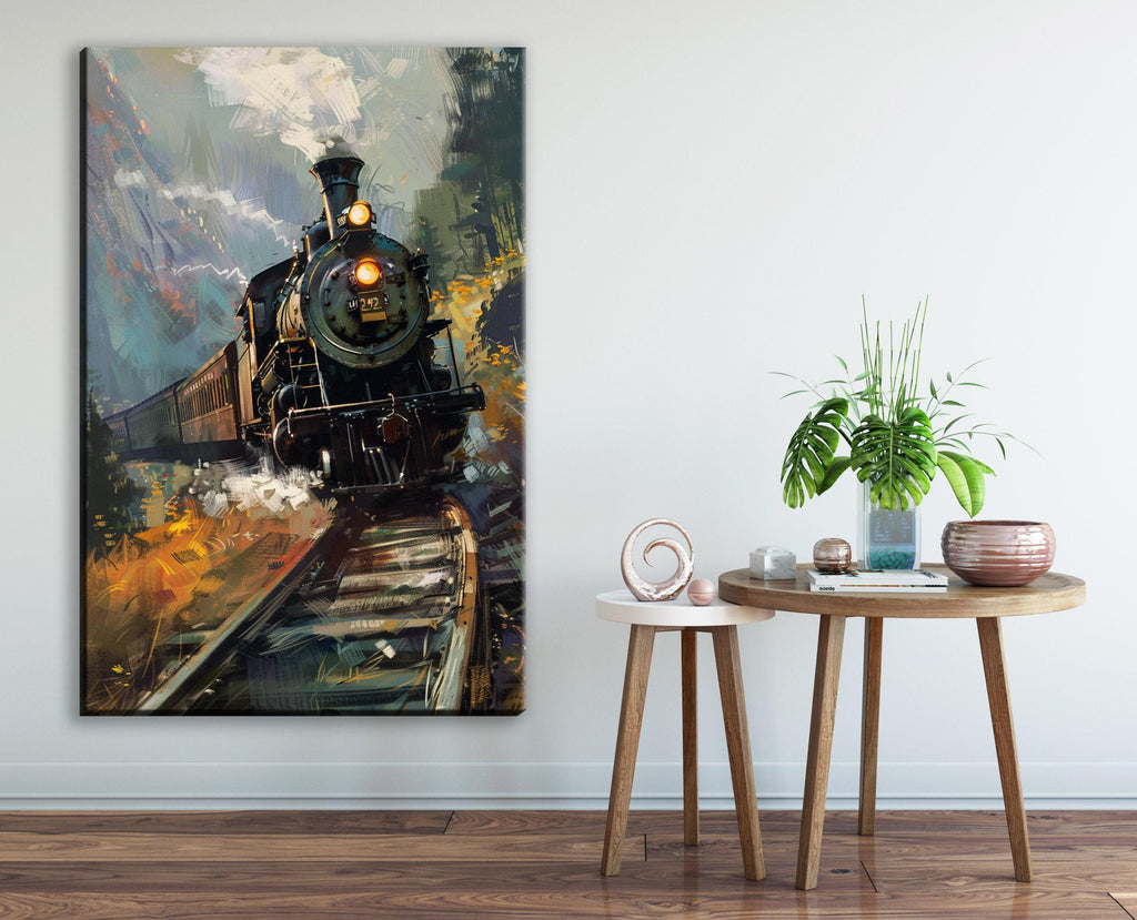 Steam Locomotive Artwork – Vintage Steam Engine on Gallery Wrapped Canvas, Ready to Hang