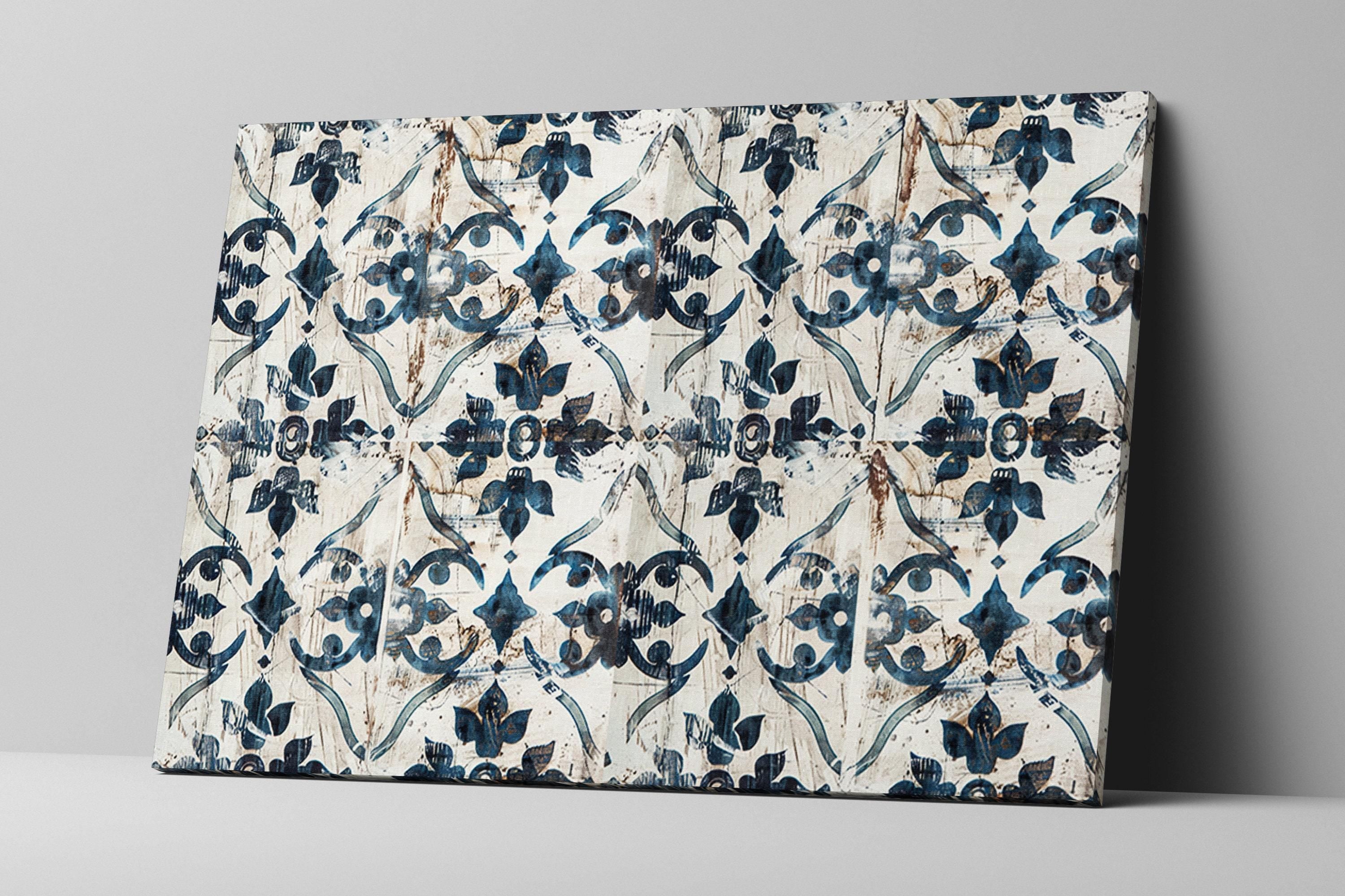 Modern Farmhouse Wall Art – Rustic Tile Art on Extra Large Gallery Wrapped Canvas