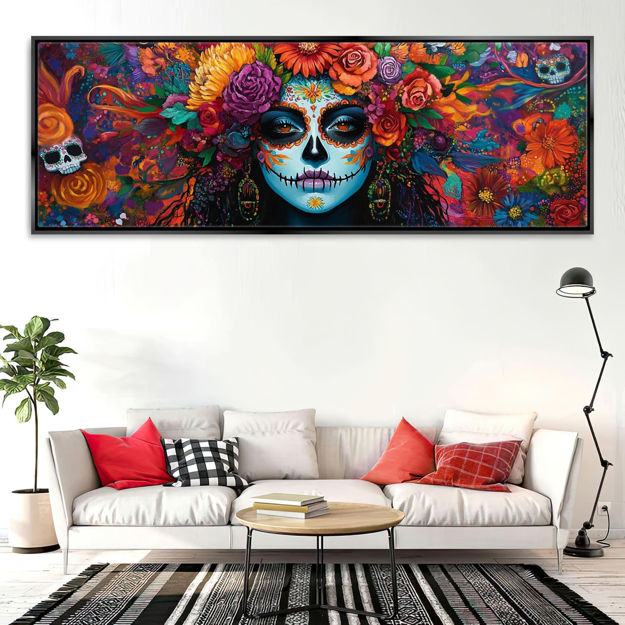 Day of the Dead Canvas Art – Vibrant Latina Beauty Panoramic Canvas Print | Extra Large Wall Decor