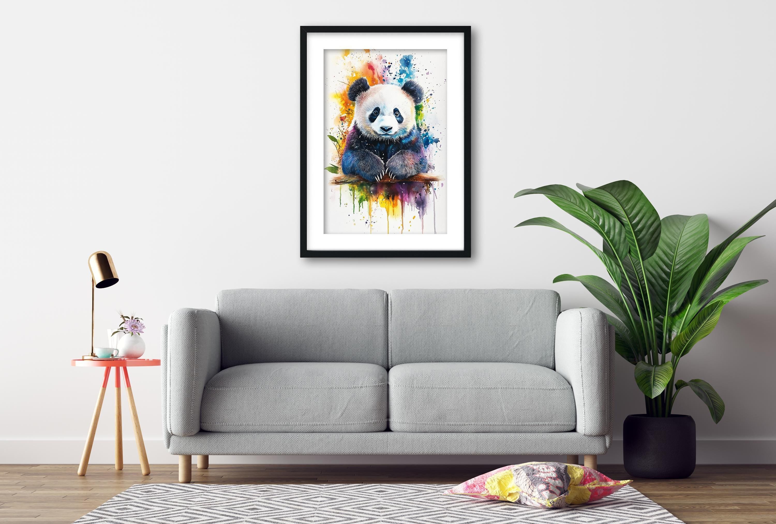 Cute Panda Bear Watercolor Painting Print, Giclee Print on Canvas, Artist Paper, Framed or Unframed, Available in Extra Large Sizes