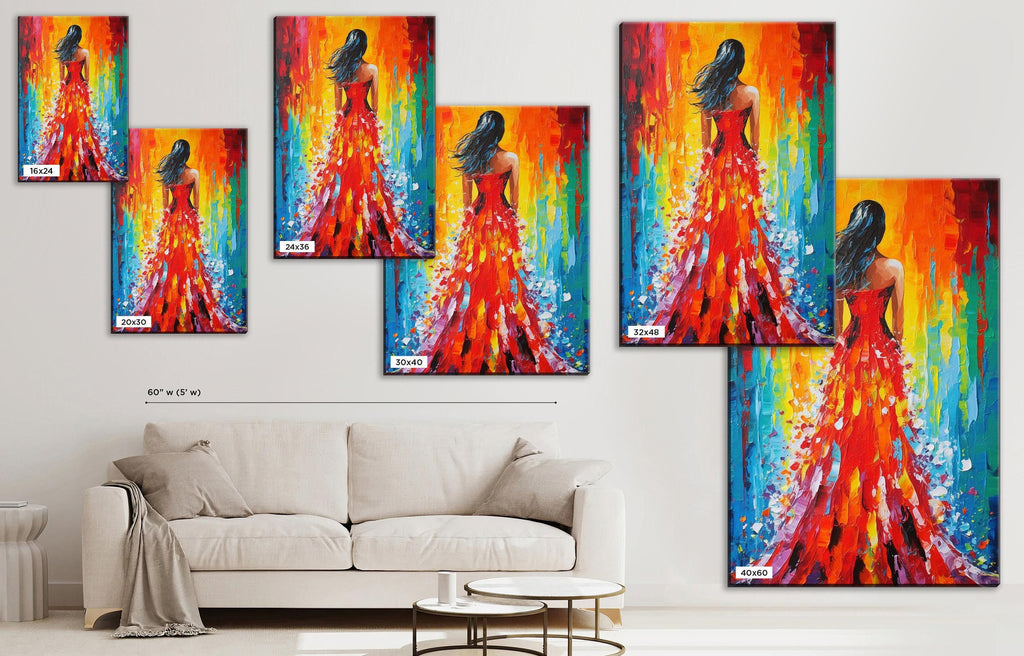 Red Dress Canvas Art - Large Woman Oil Painting Reproduction | Gallery Ready, Feminine Charm