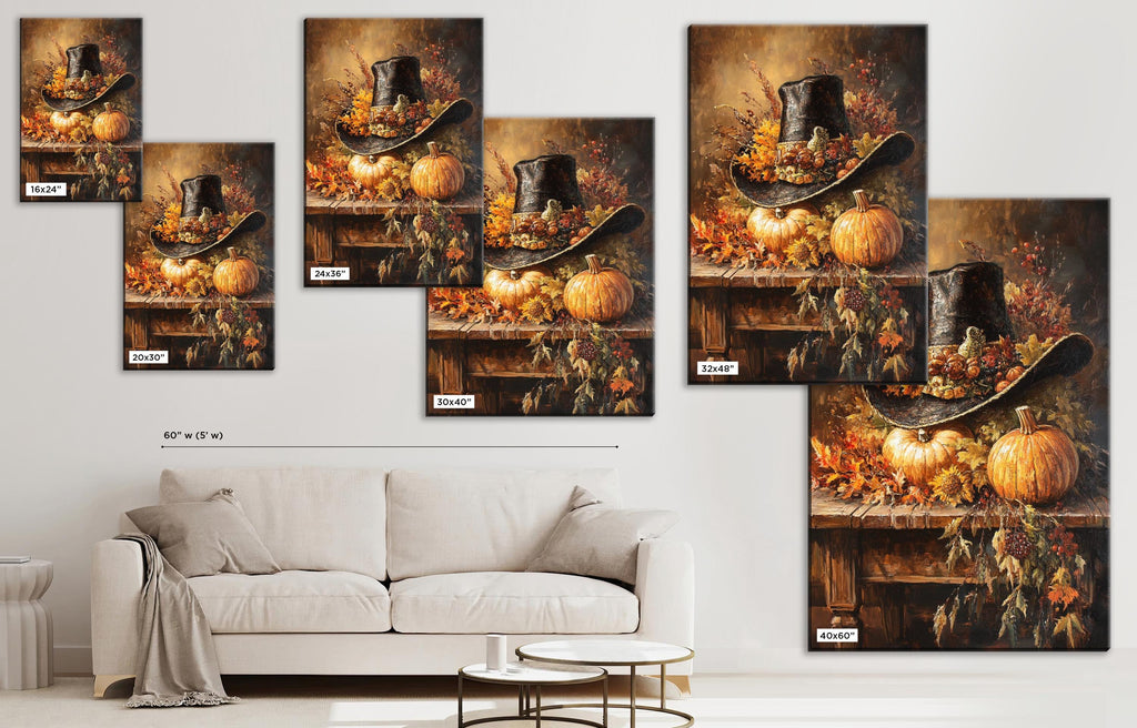The image is a collage of multiple images depicting a festive autumn scene with pumpkins, a cowboy hat, and other fall-themed elements.