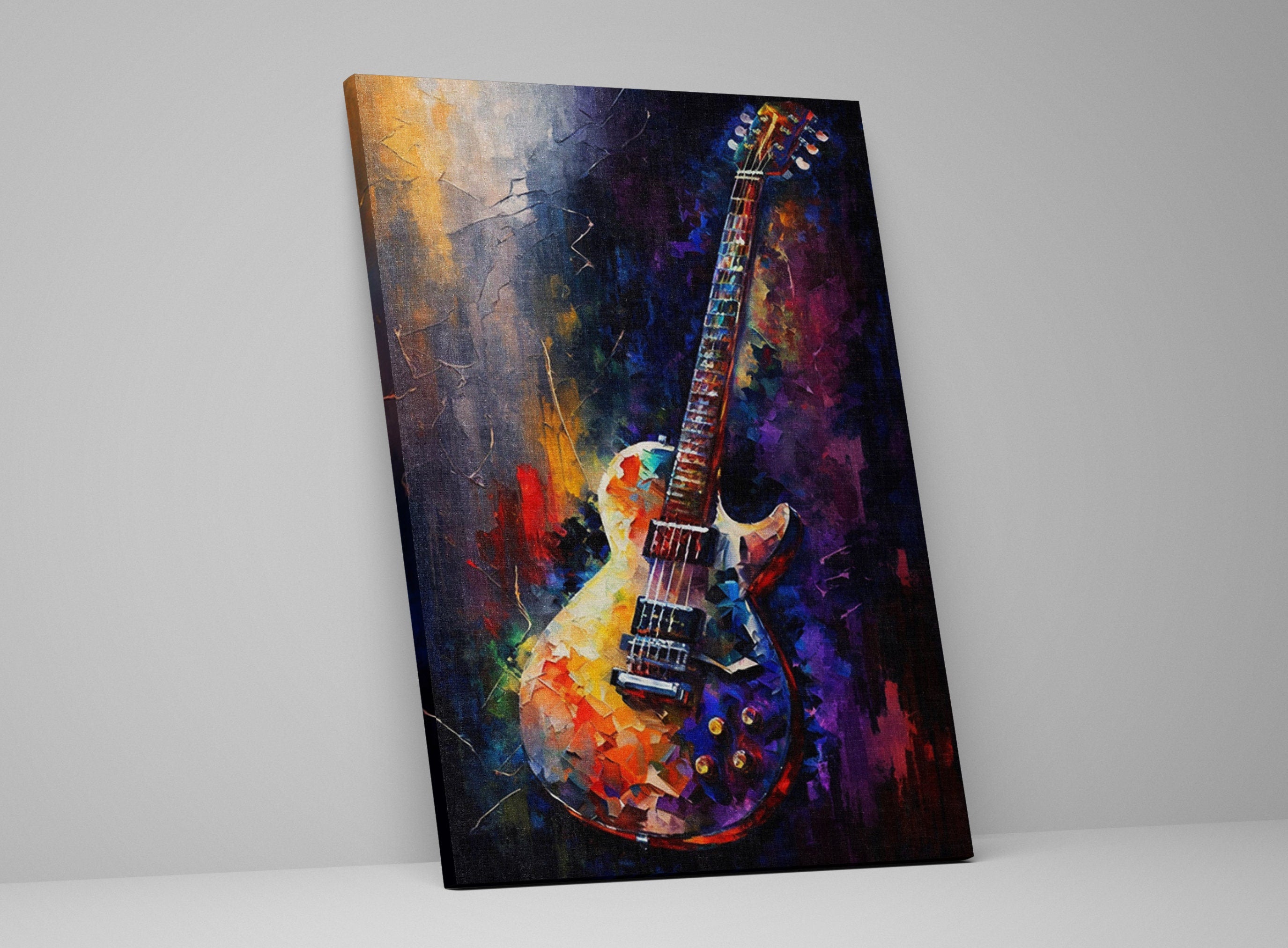 Electric Guitar Canvas - Large Guitar Painting | Music Wall Decor for Guitarists