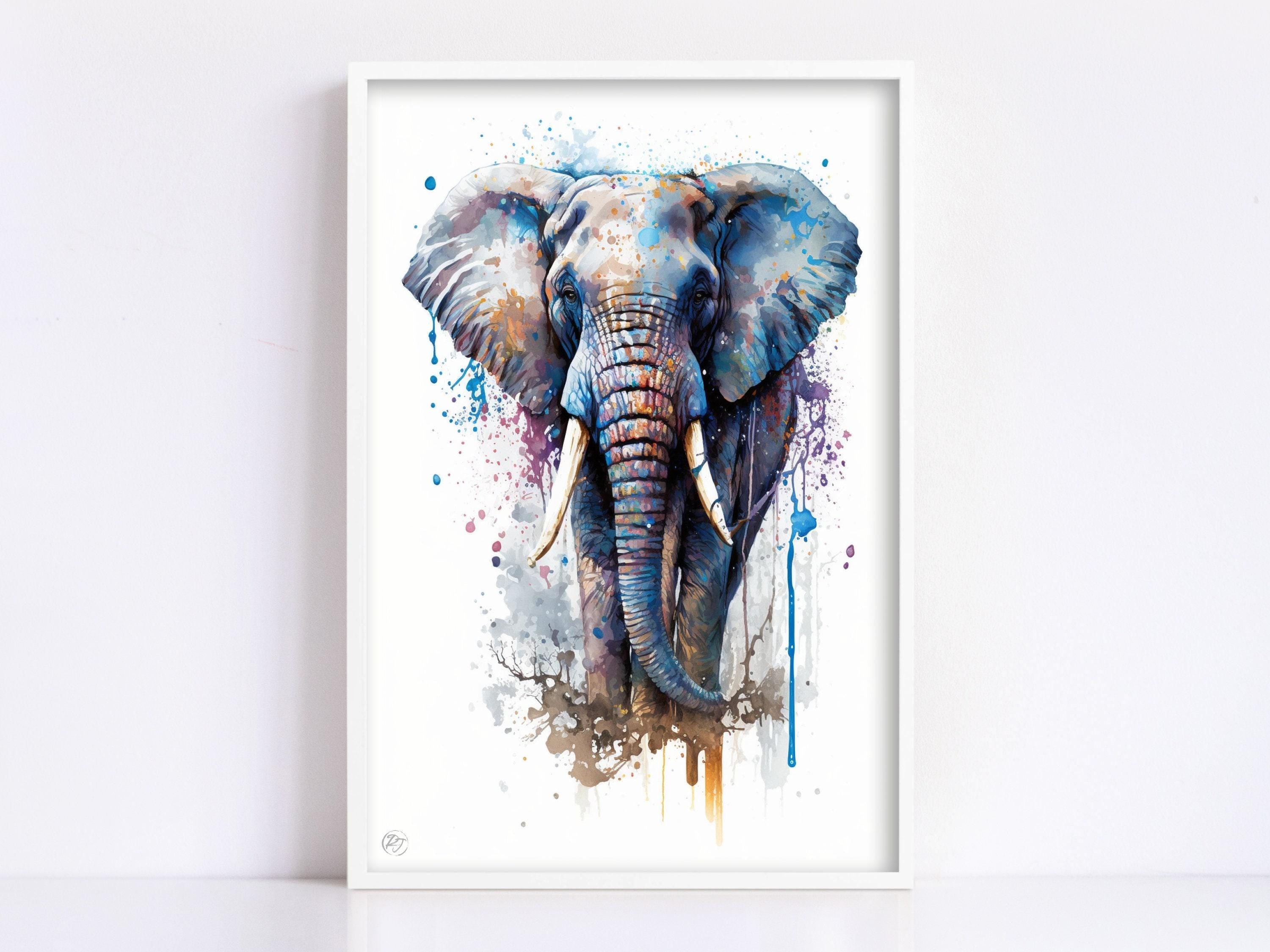 Elephant Majesty: Wildlife Watercolor Painting, Giclee Print on Canvas, Artist Paper, Watercolor Paper, Available in Extra Large Sizes