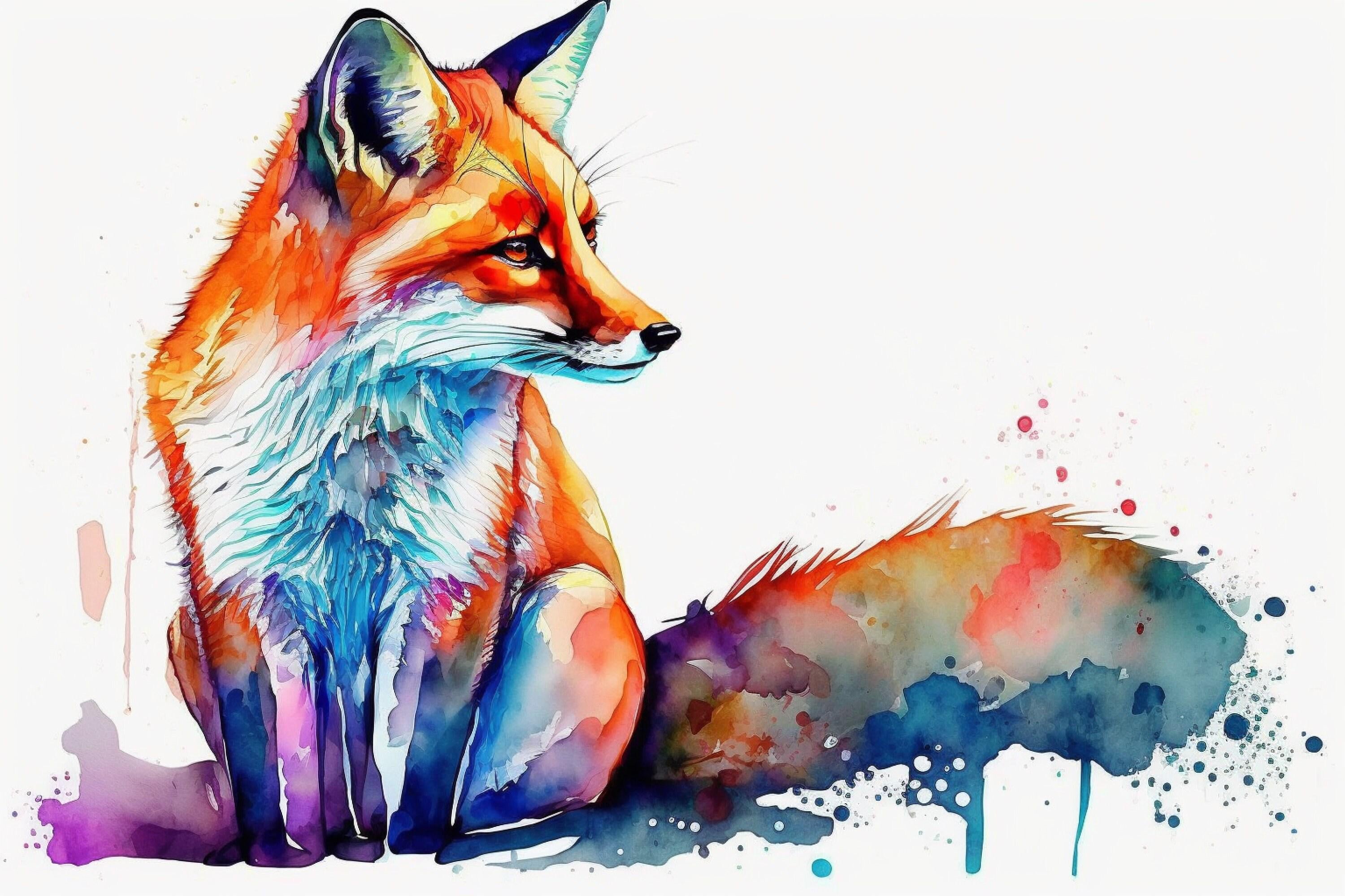Fox Elegance: Watercolor Fox Wall Art Print, Giclee Print on Canvas, Artist Paper, Watercolor Paper, Available in Extra Large Sizes