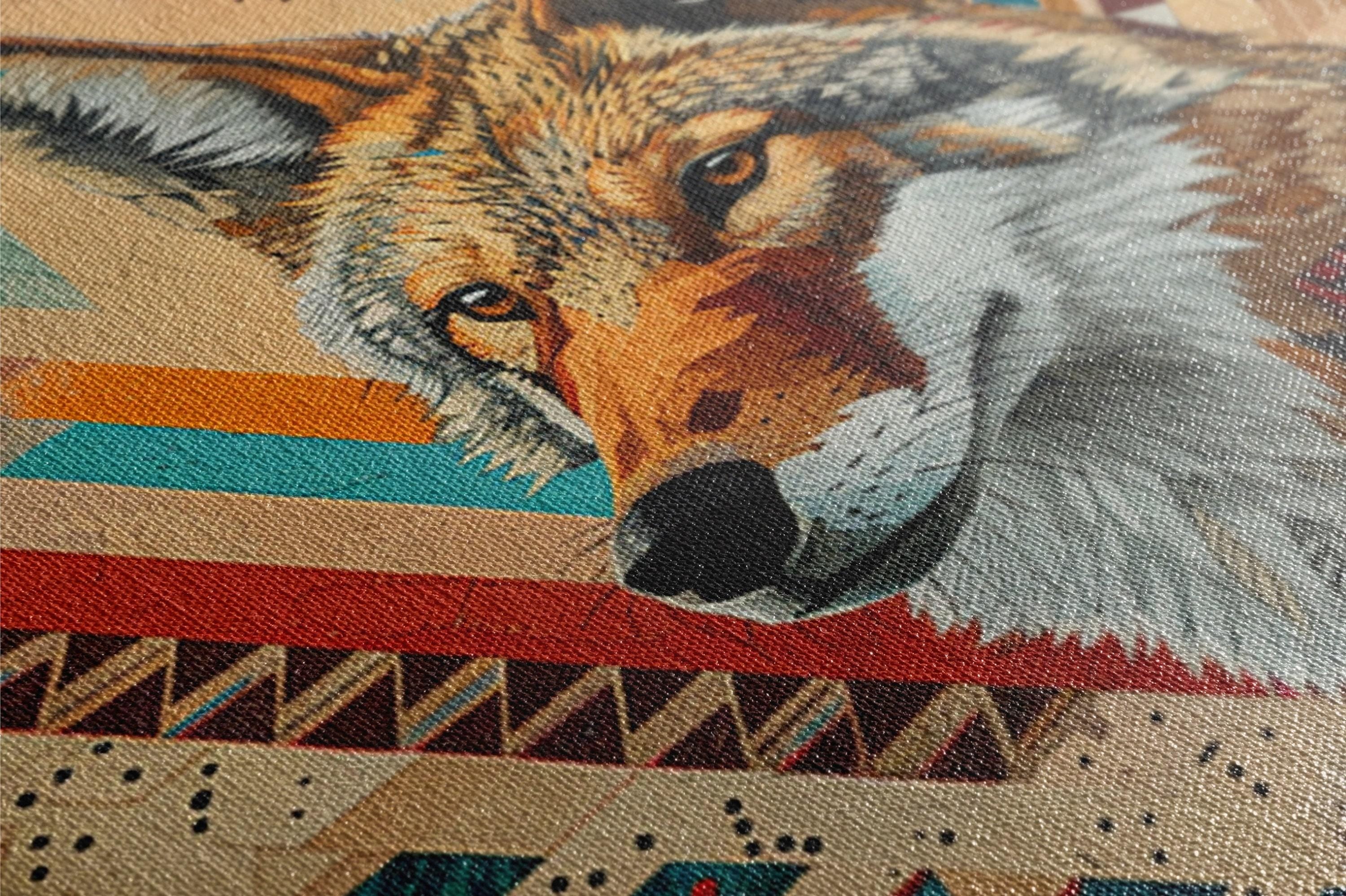 Tribal Coyote Wall Art – Native American Art on Extra Large Gallery Wrapped Canvas