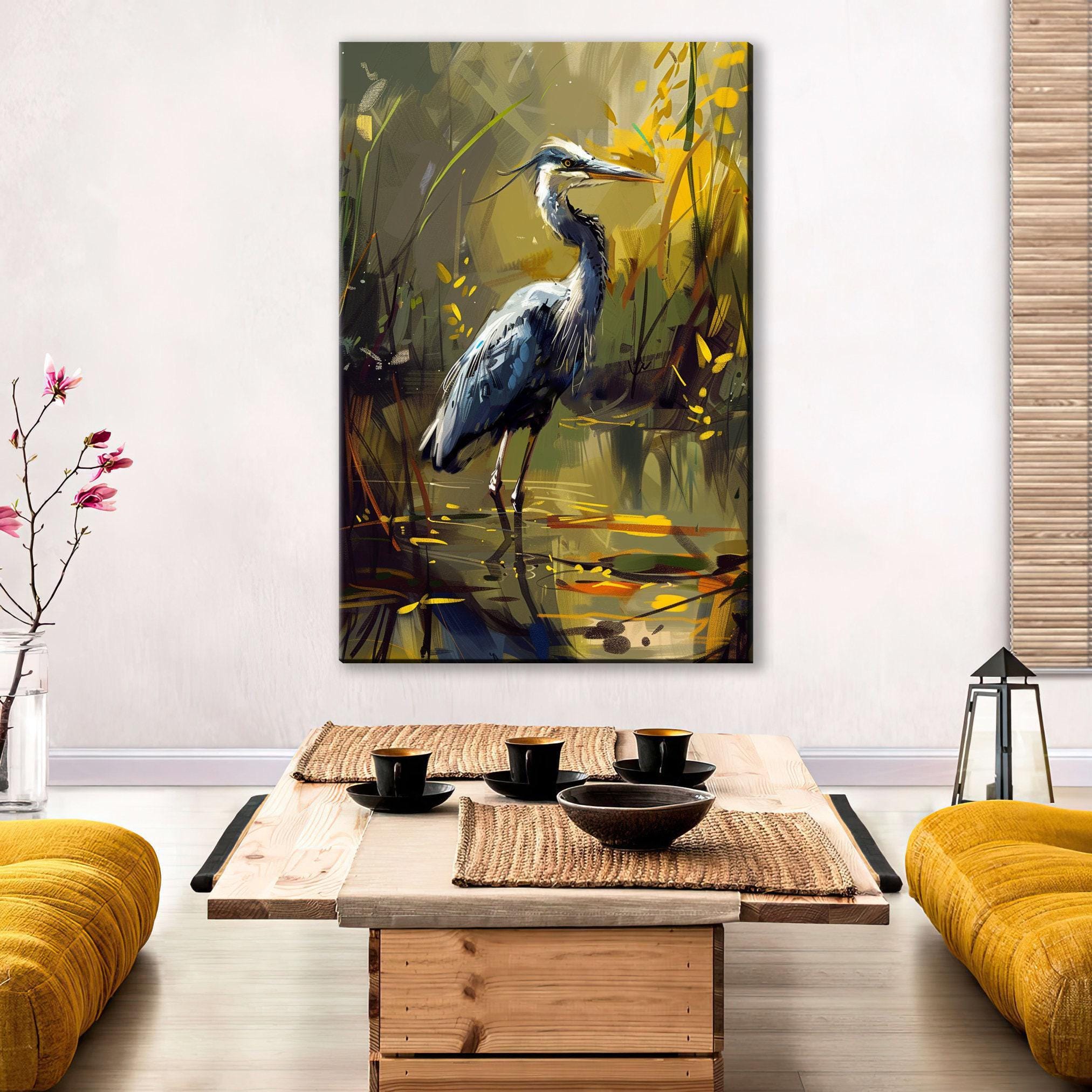 Rustic Blue Heron Art – Large Canvas Print | Gallery Wrapped Coastal Wall Art