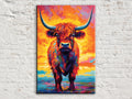 Highland Cow Canvas – Large Farmhouse Wall Art | Rustic Scottish Decor