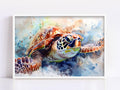 Playful Sea Turtle Watercolor Wall Art, Giclee Print on Canvas, Artist Paper, Watercolor Paper, Available in Extra Large Sizes