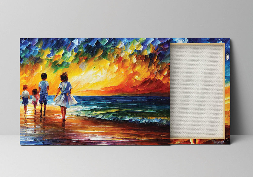 Beach Canvas Print – Vibrant Oil Painting of Children Playing | Gallery Ready Art
