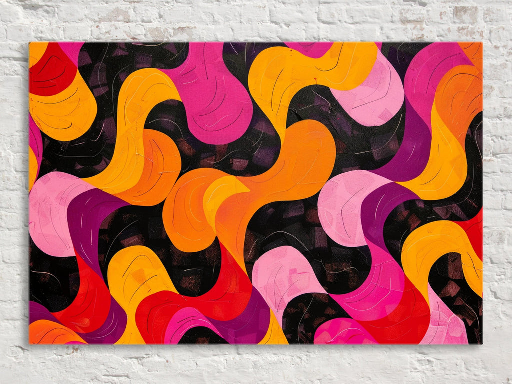 Retro Style Wall Art - Large Abstract Art on Gallery Wrapped Canvas, Ready to Hang