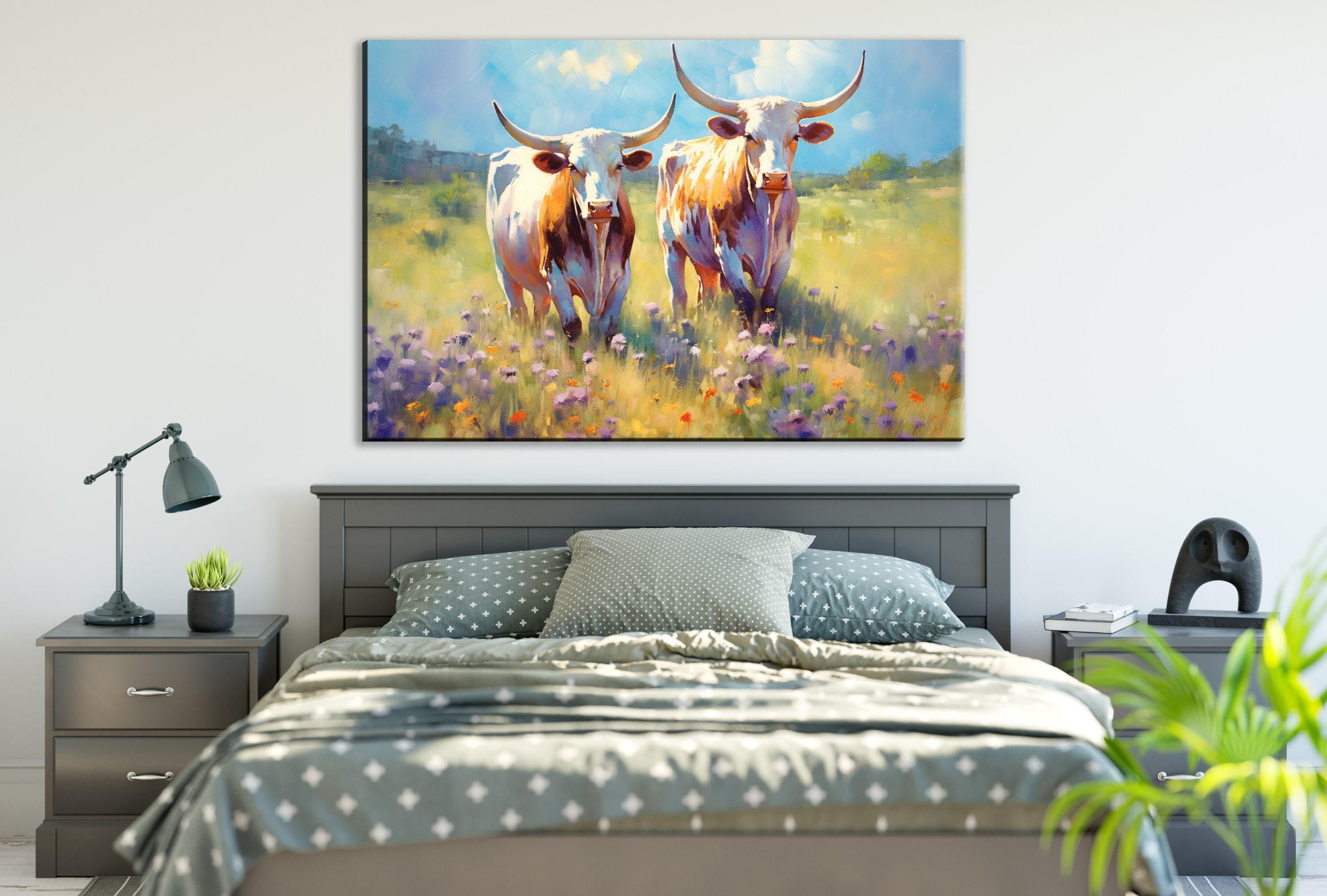 Texas Longhorn Canvas - Large Western Wall Art | Rustic Texas Pride Canvas