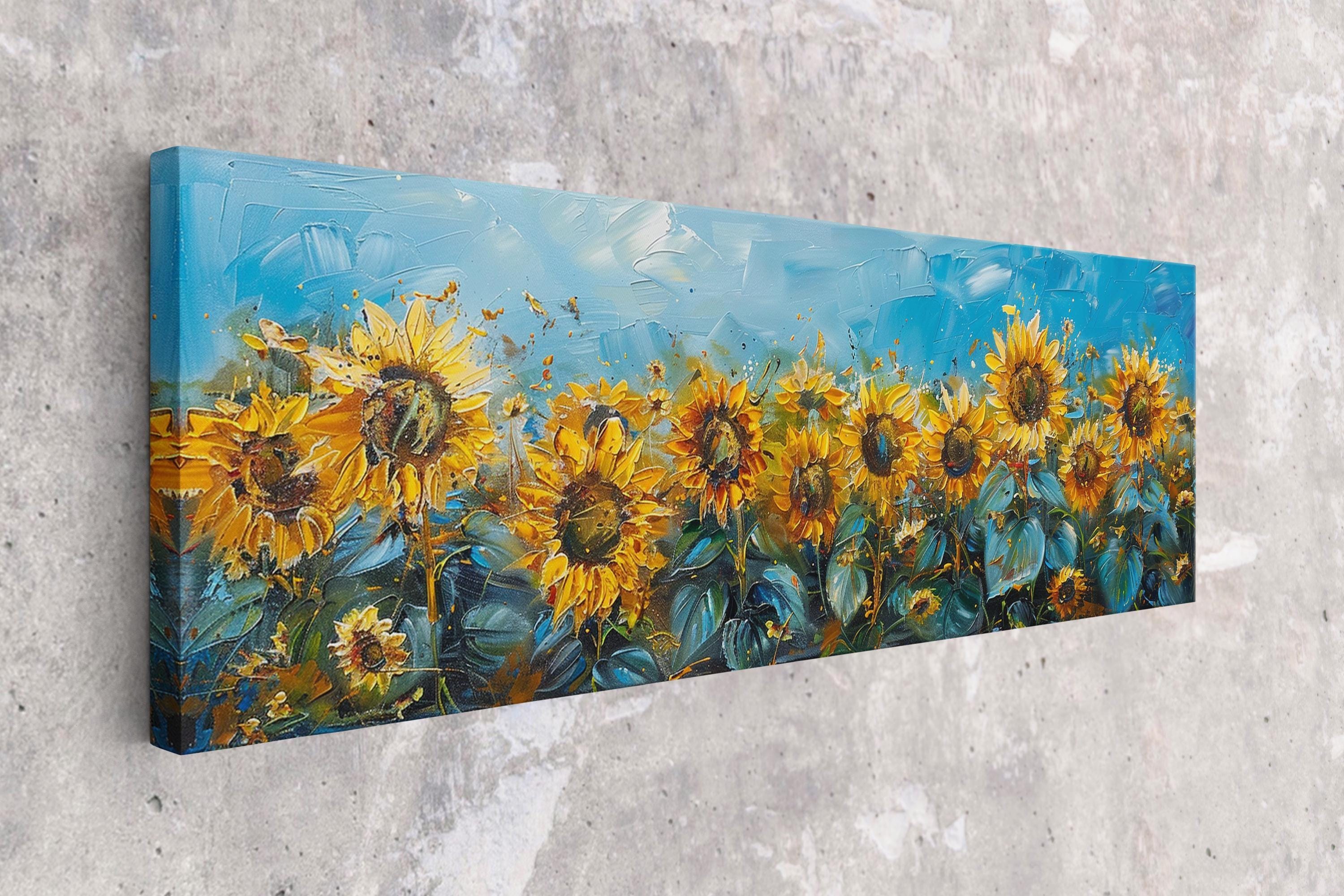 Panoramic Sunflower Wall Art – Large Framed Canvas Print | Ready to Hang