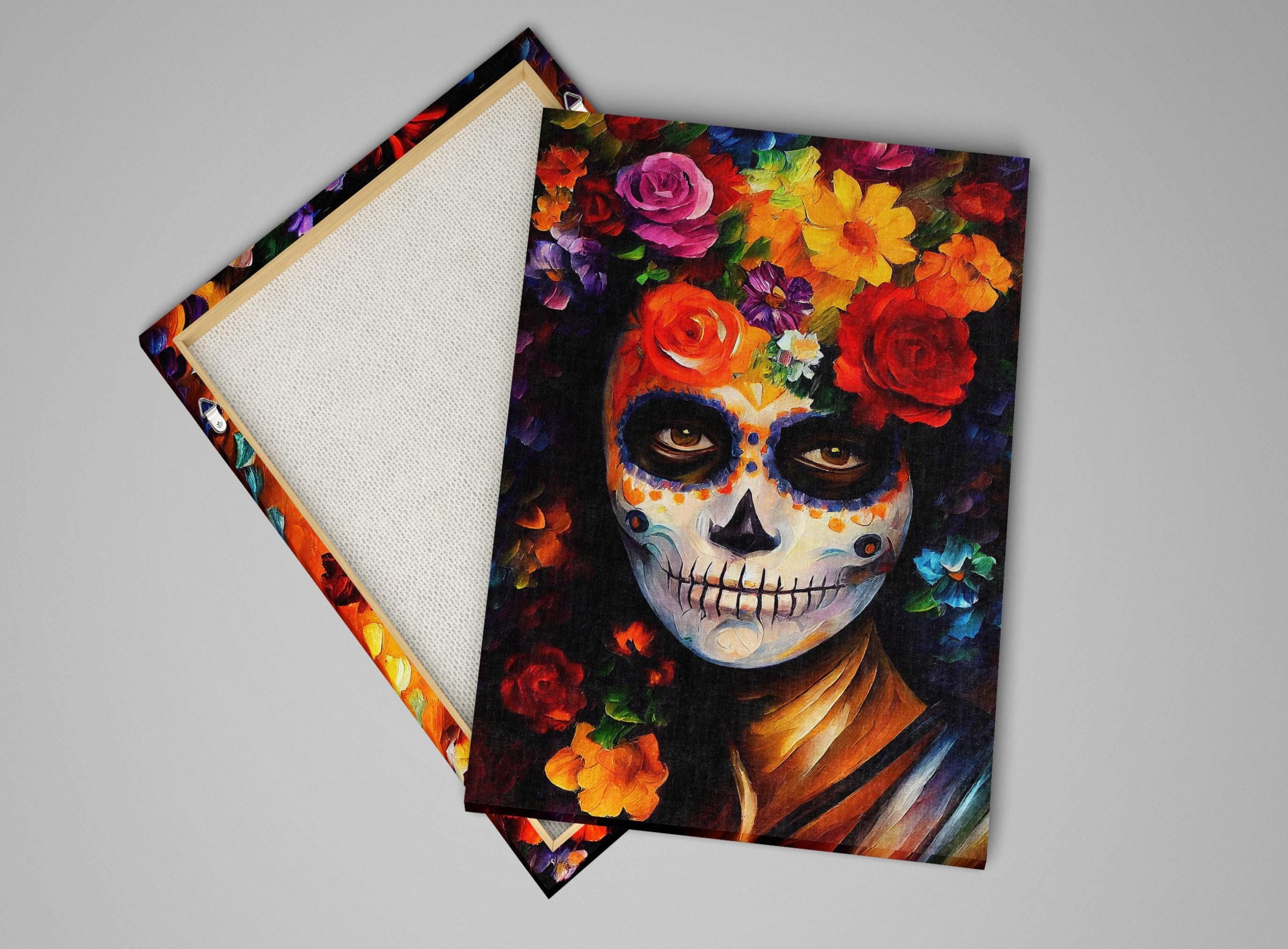 Sugar Skull Woman Canvas – Vibrant Day of the Dead Art | Floral Skull Print