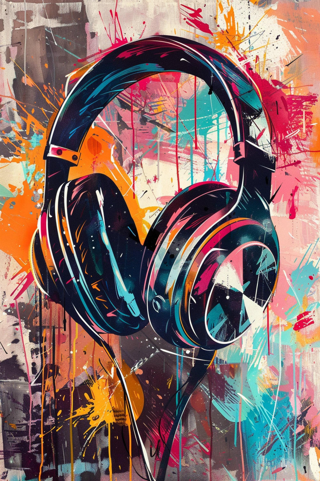 Retro Headphones Art – Pop Art Wall Decor | Large Canvas Print Ready to Hang