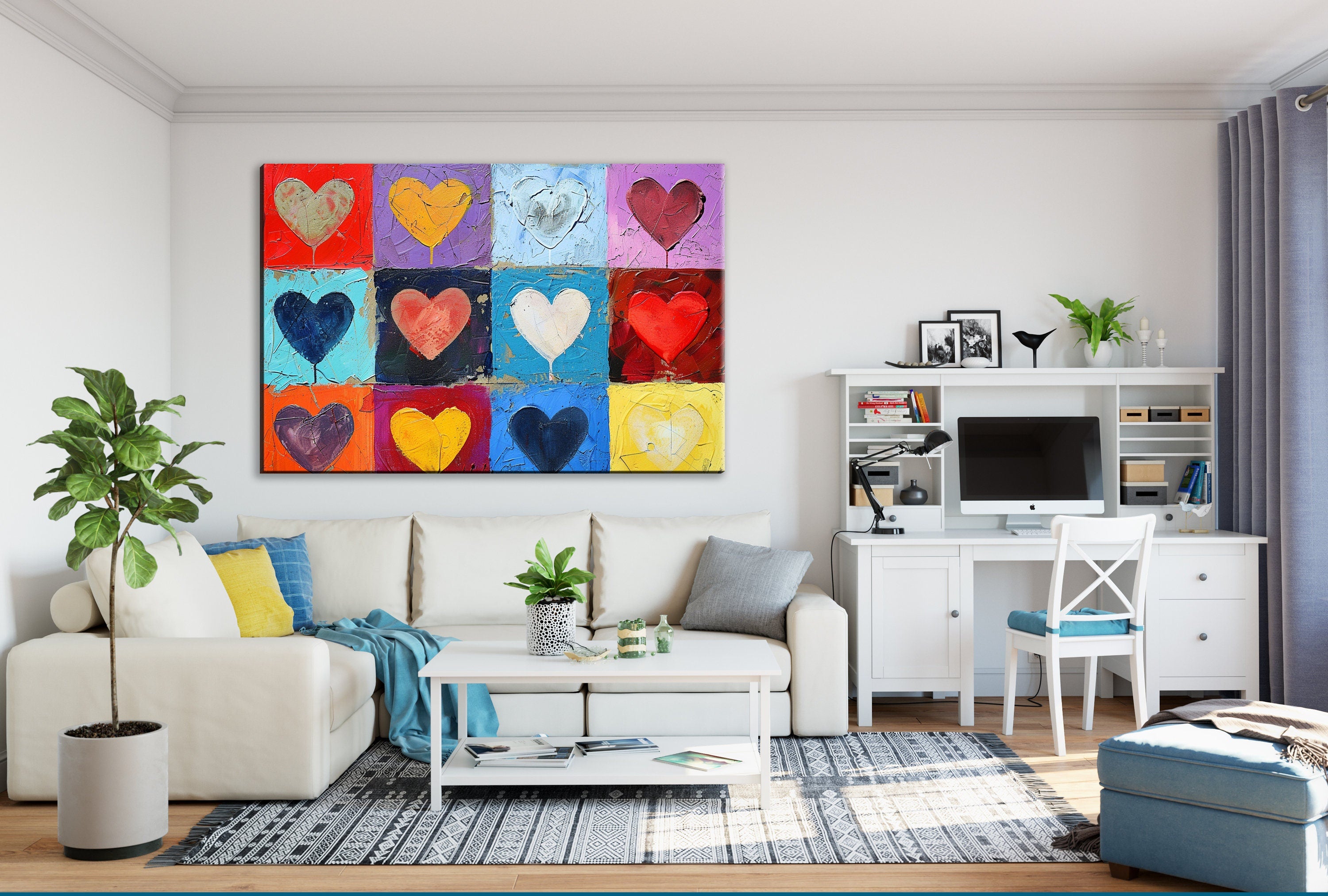 Heart Pattern Artwork – Large Canvas Prints | Vibrant Love Heart Pattern, Ready to Hang