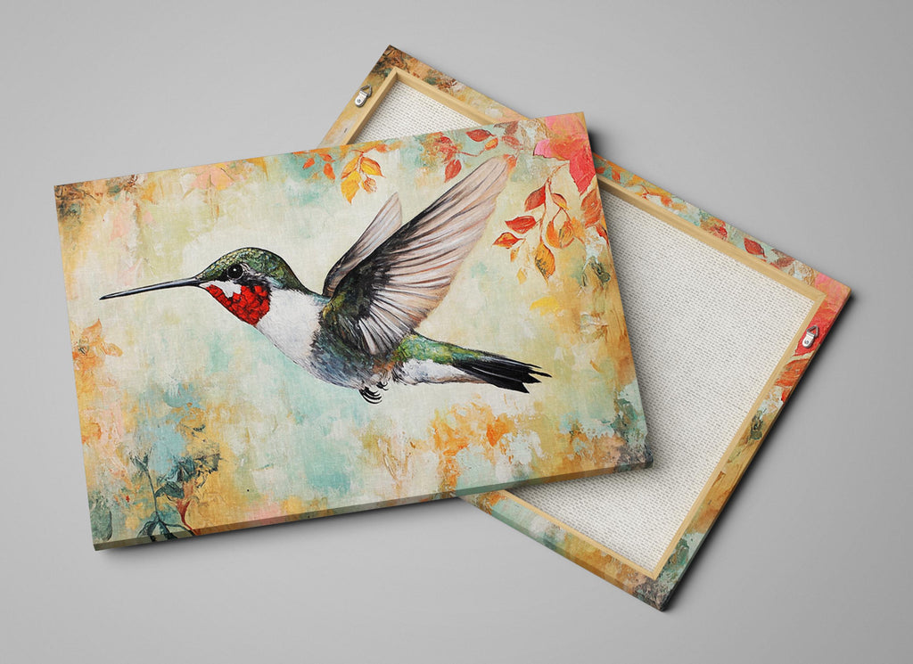 a painting of a hummingbird with a heart in its beak