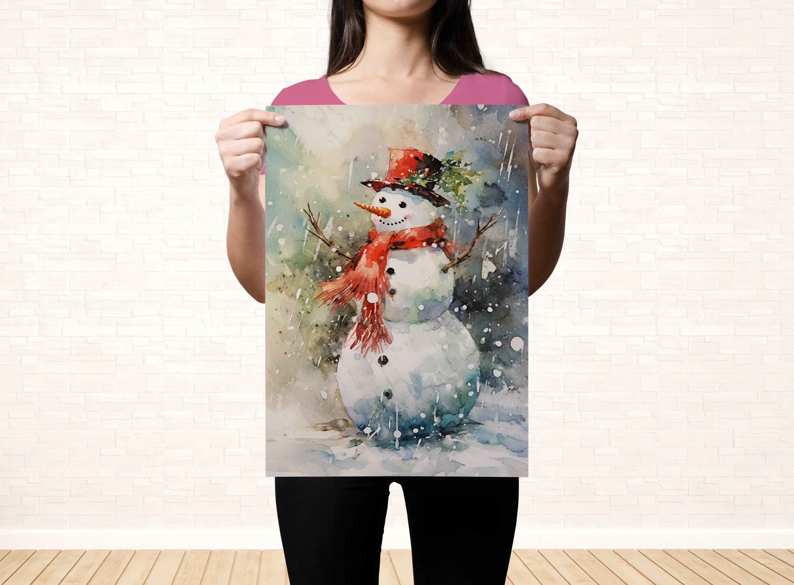 Watercolor Frosty the Snowman - Winter Wonderland Wall Art, Print on Canvas, Artist Paper, Watercolor Paper, Available in Extra Large Sizes