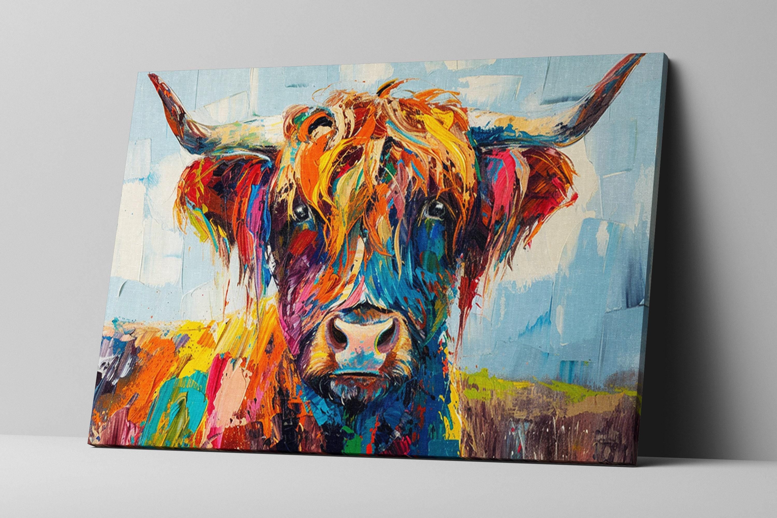 Highland Cow Canvas - Rustic Farmhouse Wall Art | Extra Large Gallery Wrapped Print
