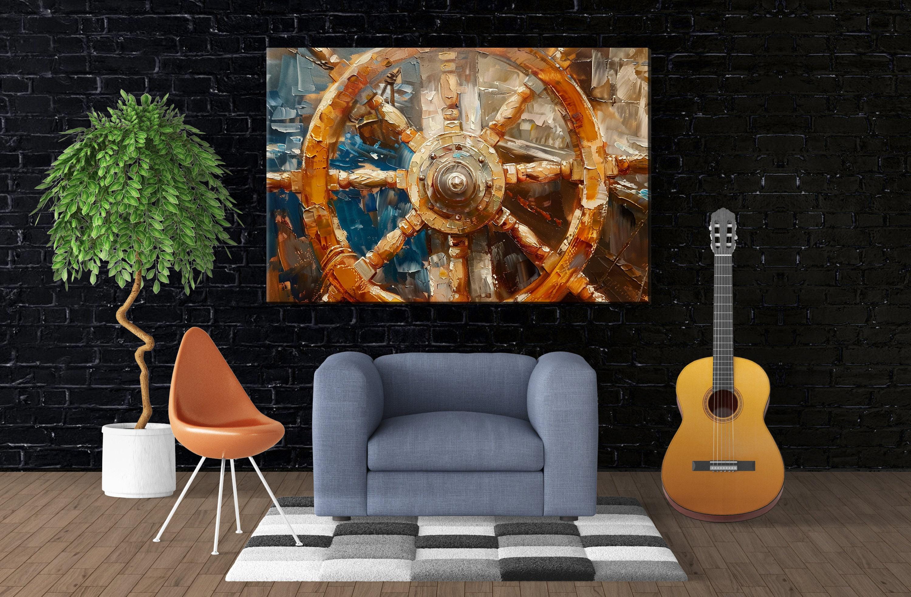 Vintage Ship Wheel Art – Large Gallery Wrapped Canvas | Nautical Heritage Wall Decor