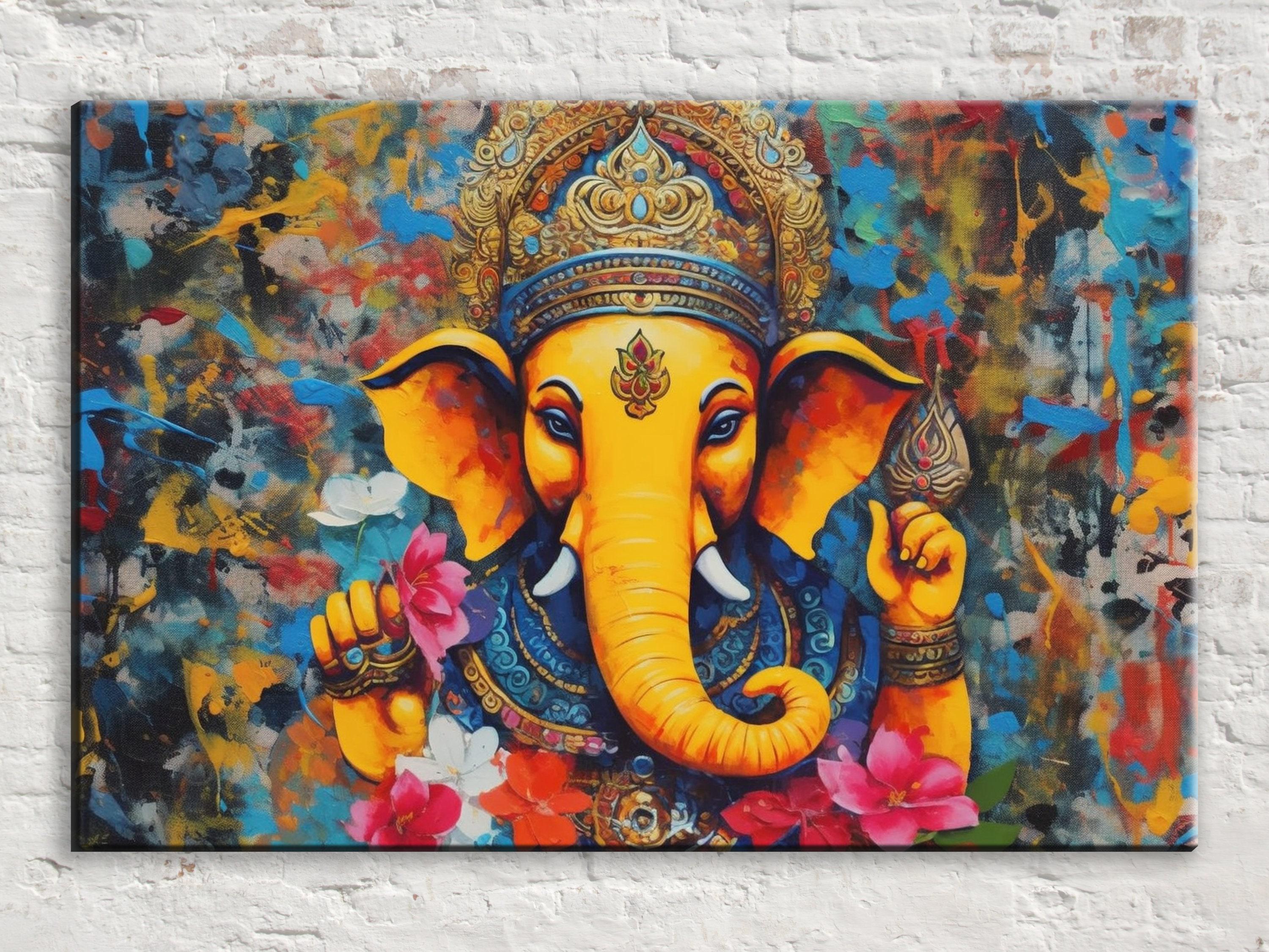 Ganesha Canvas Print - Hindu God Wall Art | Large Canvas Art, Spiritual Painting