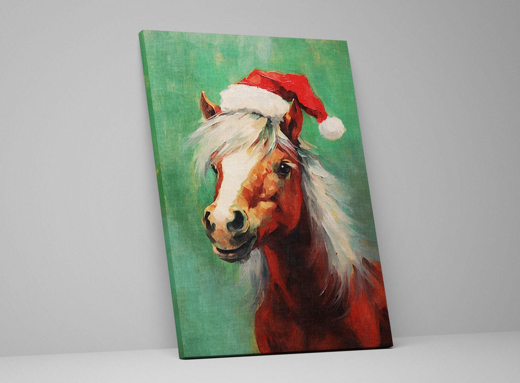 Christmas Pony Art | Horse Lovers Gift Featuring Festive Pony Print on Scratch-Resistant Canvas