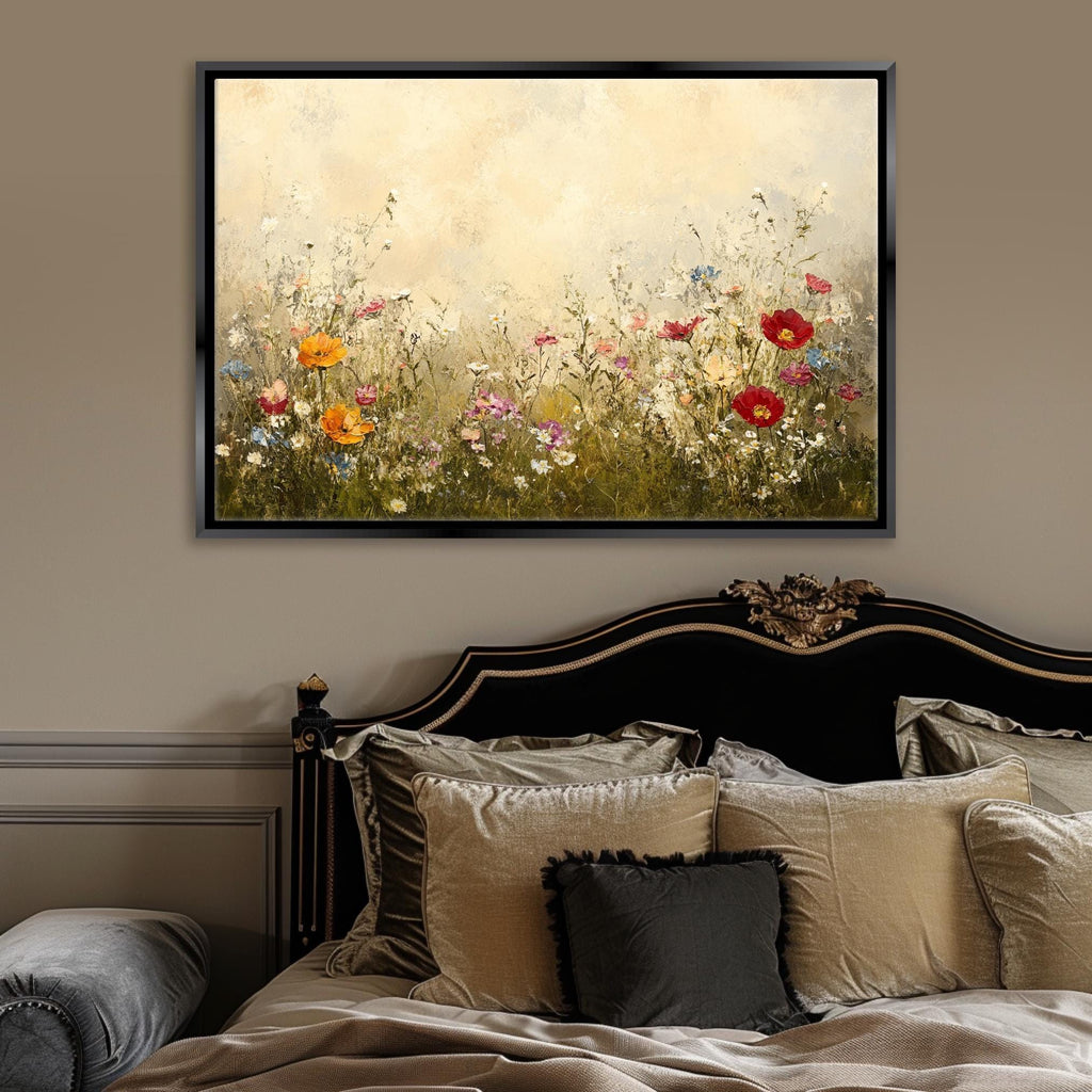 Vintage Wildflower Canvas | Framed Wall Art | Classic Vintage Artwork with Soft Muted Tones