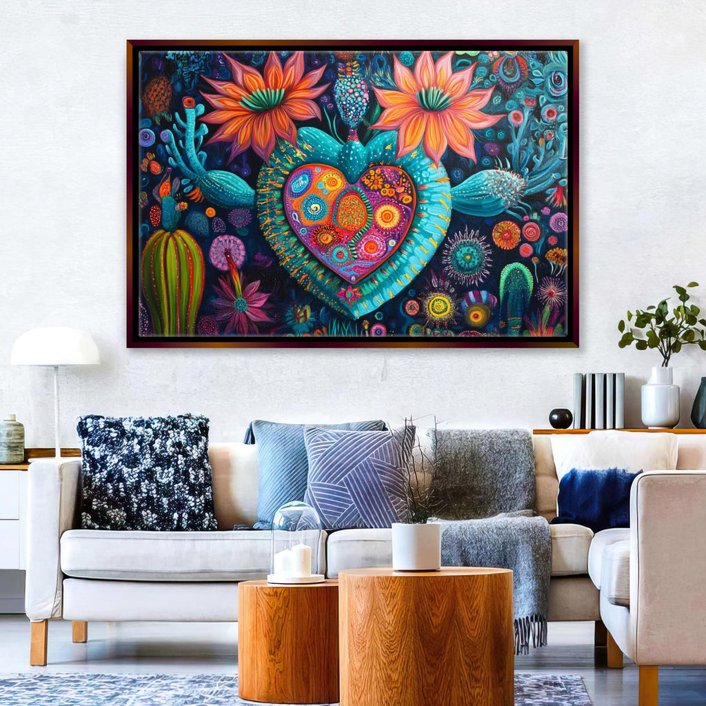 a living room filled with furniture and a painting on the wall