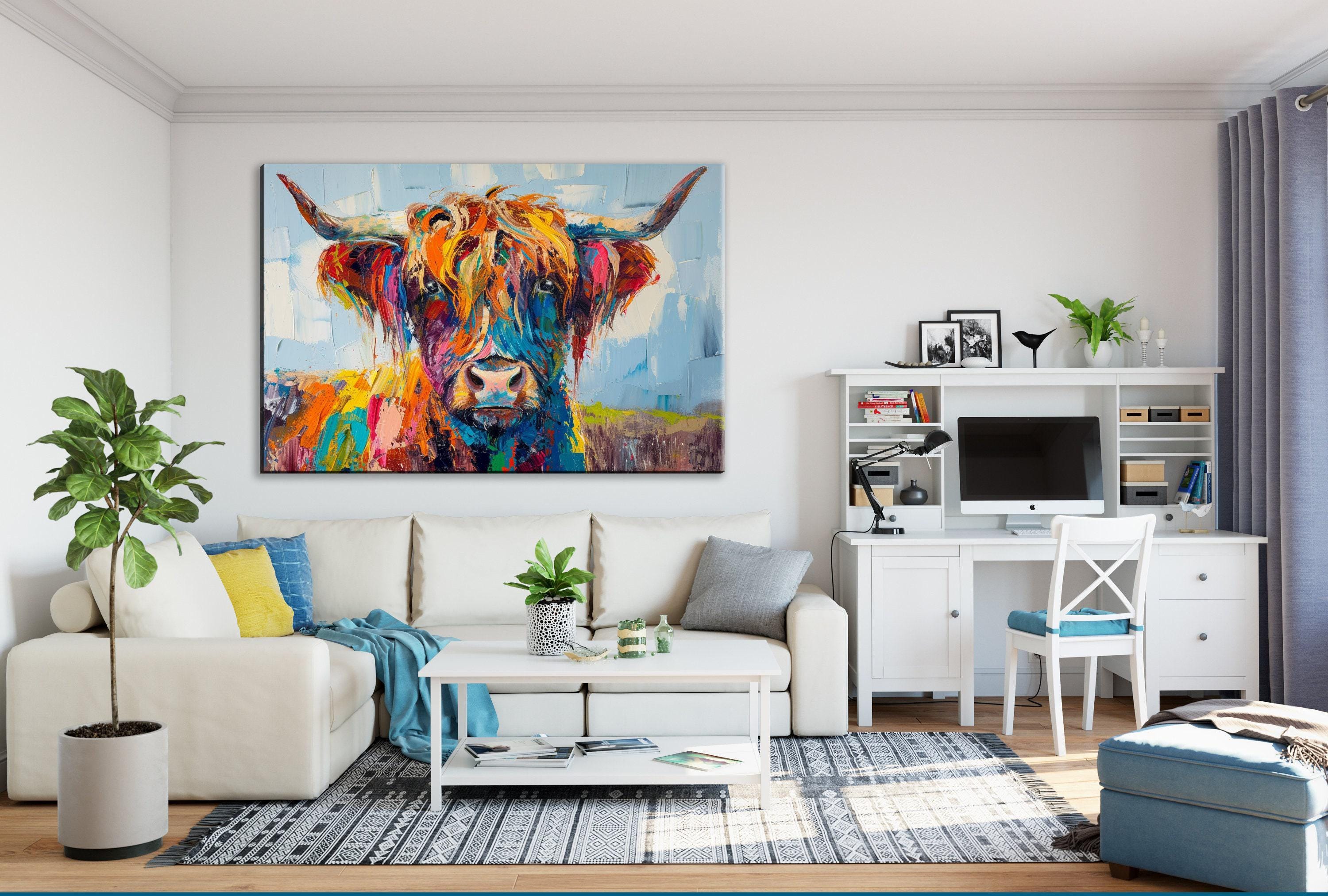 Highland Cow Canvas - Rustic Farmhouse Wall Art | Extra Large Gallery Wrapped Print