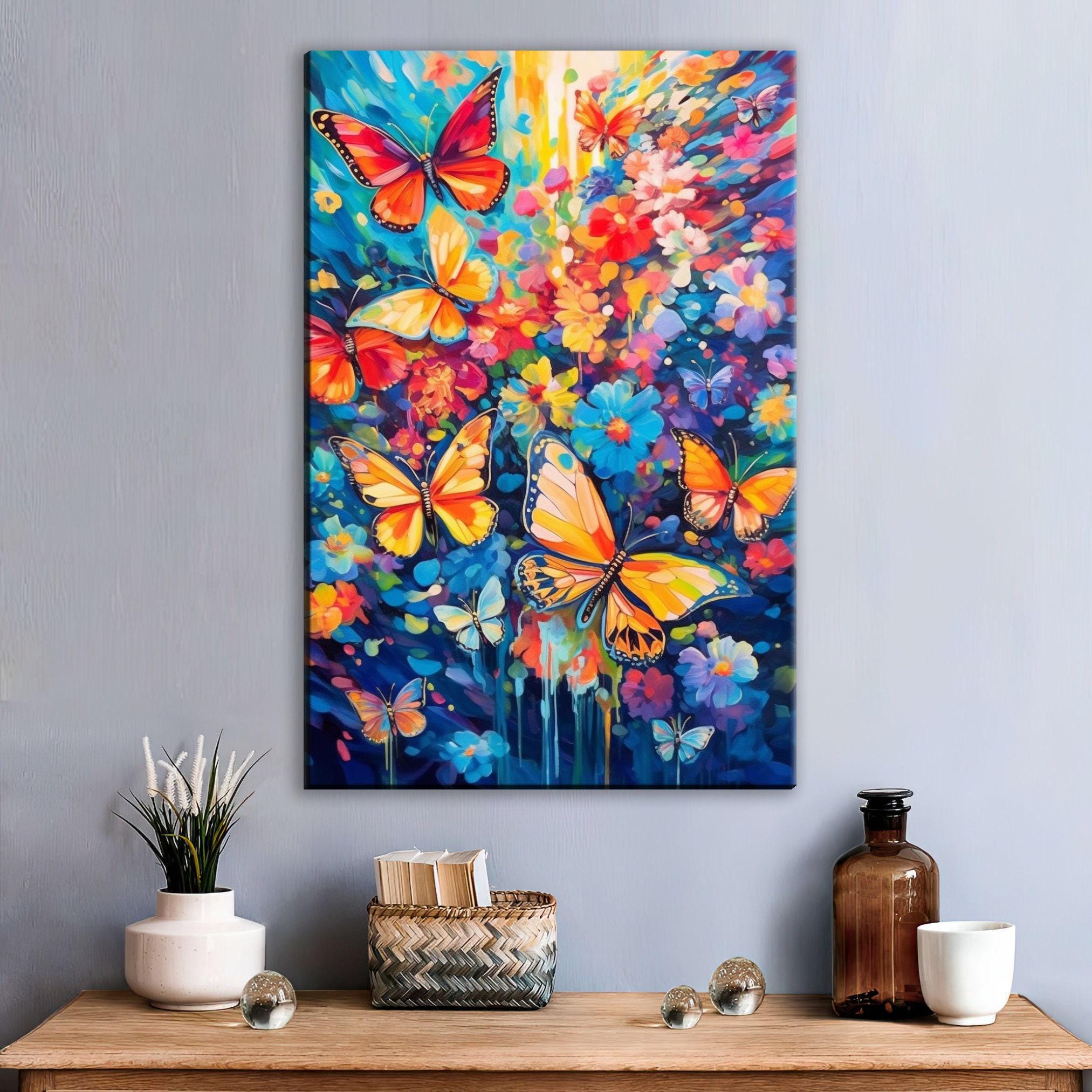 Butterfly Wall Art – Large Canvas Art with Vibrant Butterfly Print & Wood Frame