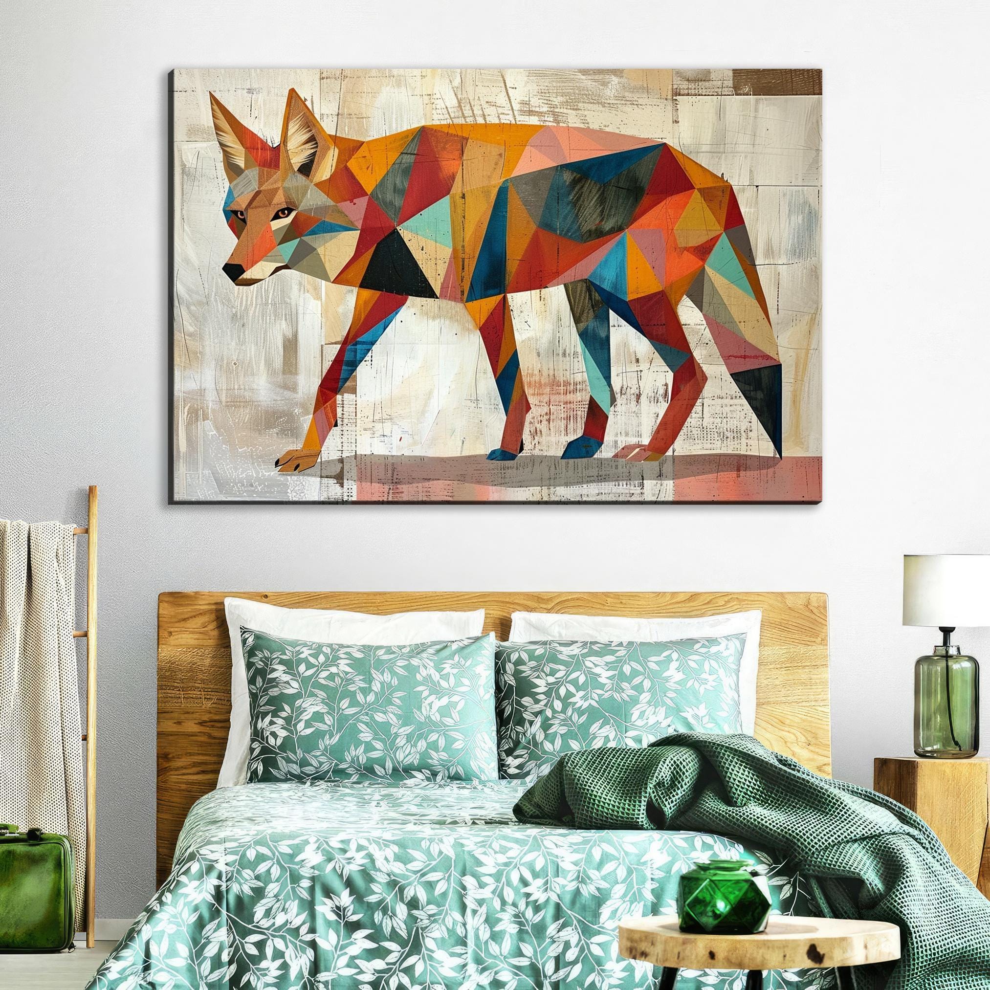 Retro Coyote Art - Large Canvas Print | Mid Century Modern Desert Decor, Gallery Wrapped