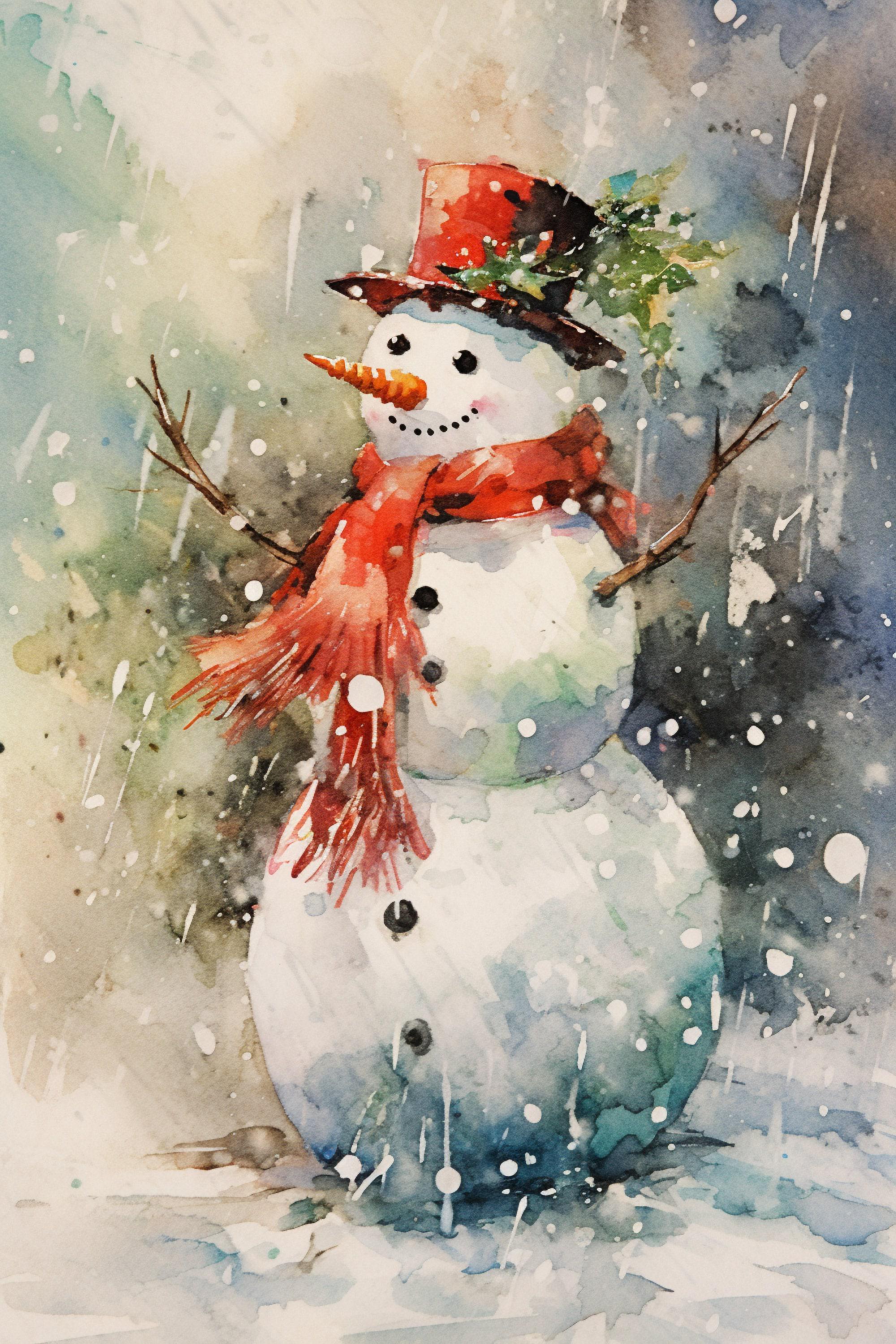 Watercolor Frosty the Snowman - Winter Wonderland Wall Art, Print on Canvas, Artist Paper, Watercolor Paper, Available in Extra Large Sizes
