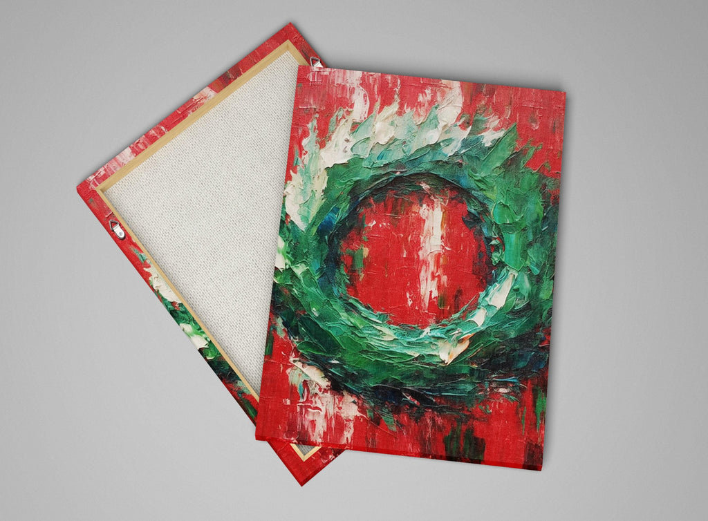 Christmas Wreath Painting – Festive Holiday Wall Art on Gallery Wrapped Canvas